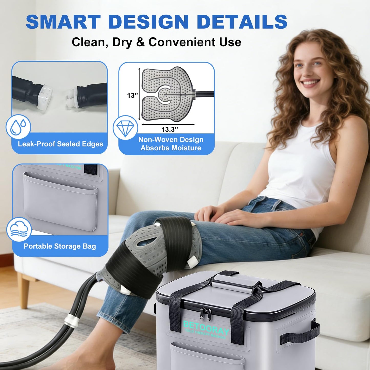 Ice Machine for Knee After Surgery, Portable Cold Therapy Machine, Knee Replacement Recovery System with Programmable Timer, 3 Speeds & 18 Hours Cooling, Pain Relief for Injuries Recovery