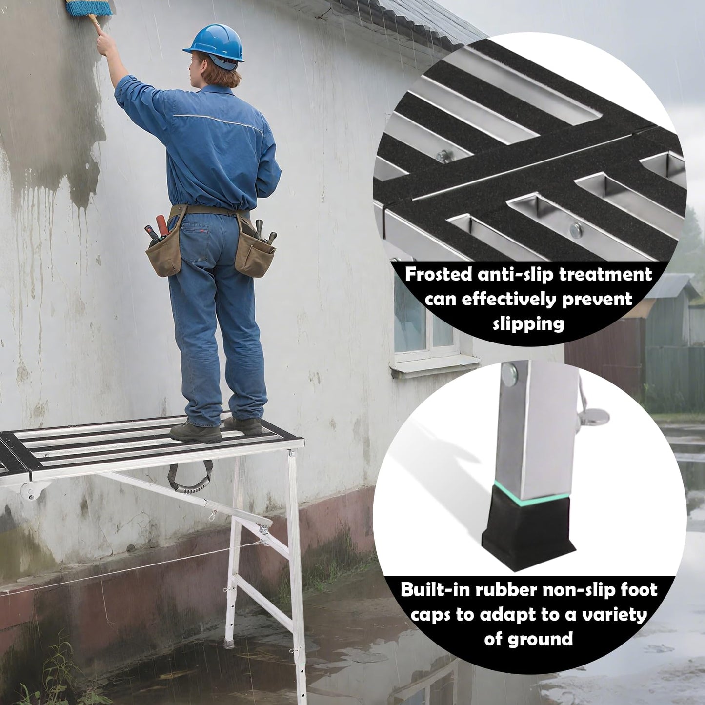 Scaffolding Platform 800LBS Folding Work Platform Height Adjustment 35-55"(H) Portable Steel Step Ladder Stool for Home Improvement, Drywall Painting, Maintenance at Height