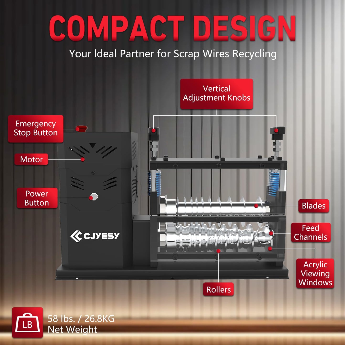 CJYESY Wire Stripping Machine 0.06-1.5 inch,Wire Stripper Machine 11 Channels 10 Blades,Automatic Wire Stripping Tool 370 W, 80 ft/min,Visible Stripping Depth Reference