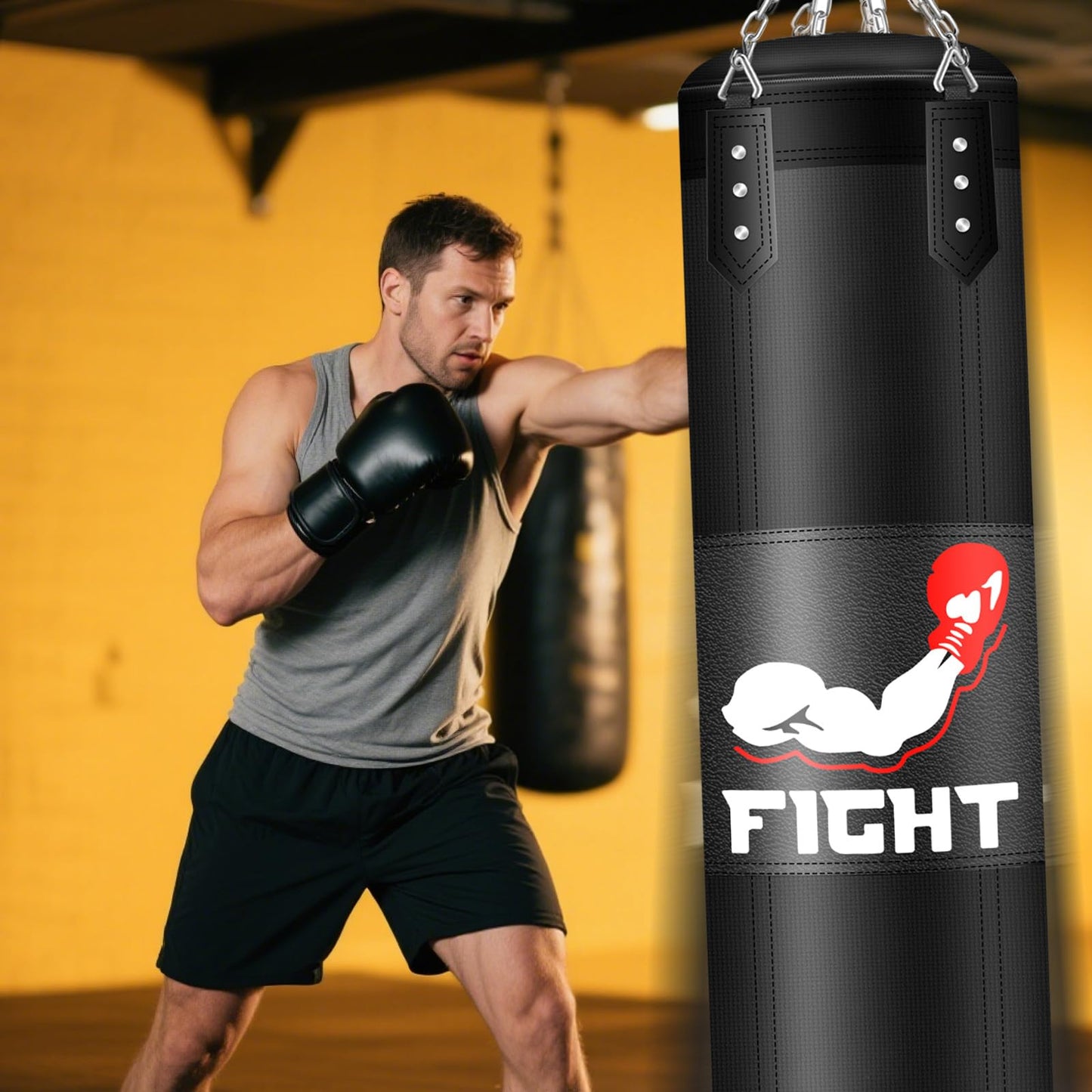 Punching Bag for Adults Teens, 4FT Oxford Heavy Boxing Bag Set with 12 OZ Boxing Gloves, Suitable for MMA Karate Kickboxing Boxing Muay Thai Training at Home or Gym - Unfilled