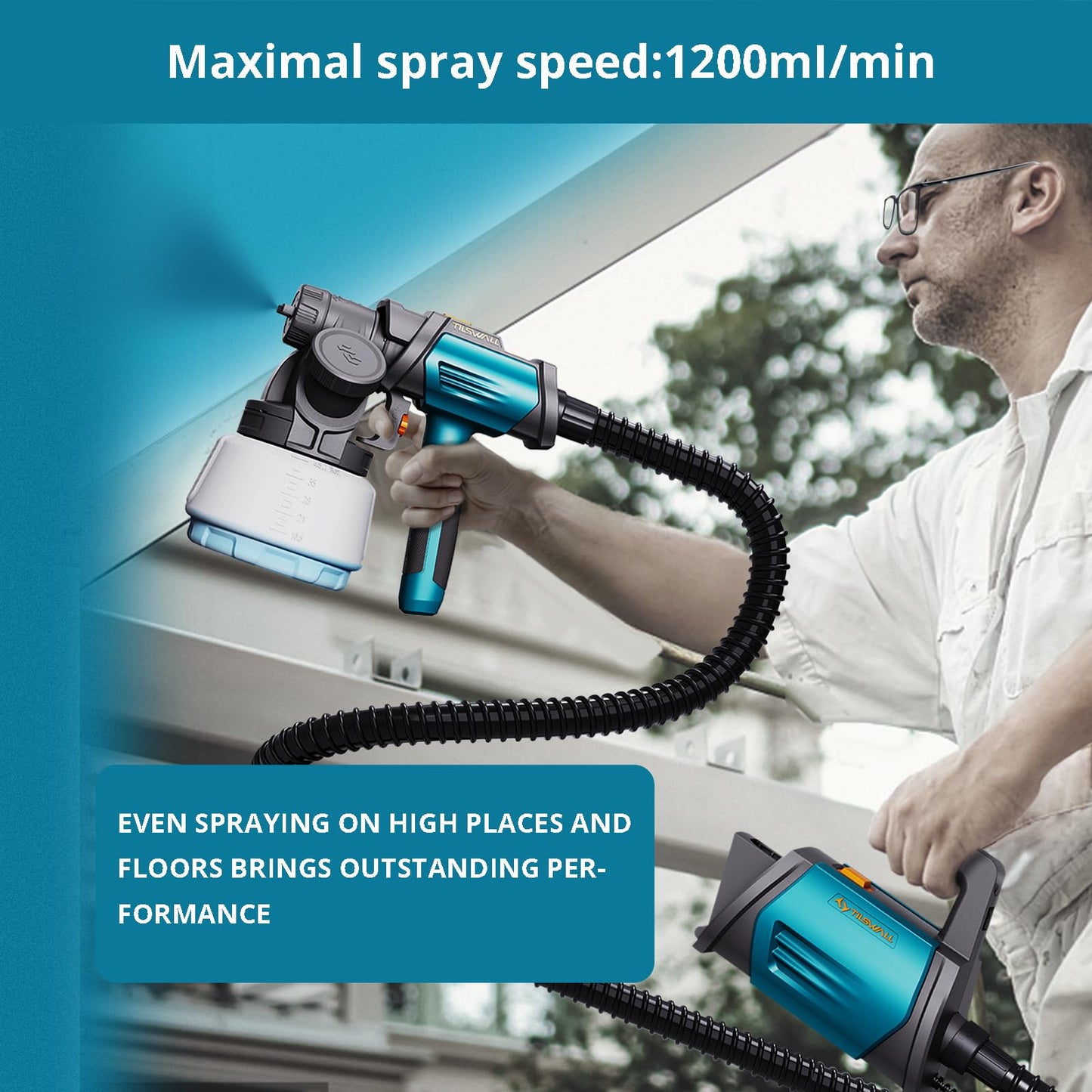 Tilswall Paint Sprayer 800W HVLP Spray Paint Gun, Electric Paint Sprayer Gun with 4 Nozzles & 3 Patterns for House Painting Furniture Cabinets Fence Home Walls Shark 800 (Blue, 1300 ml)