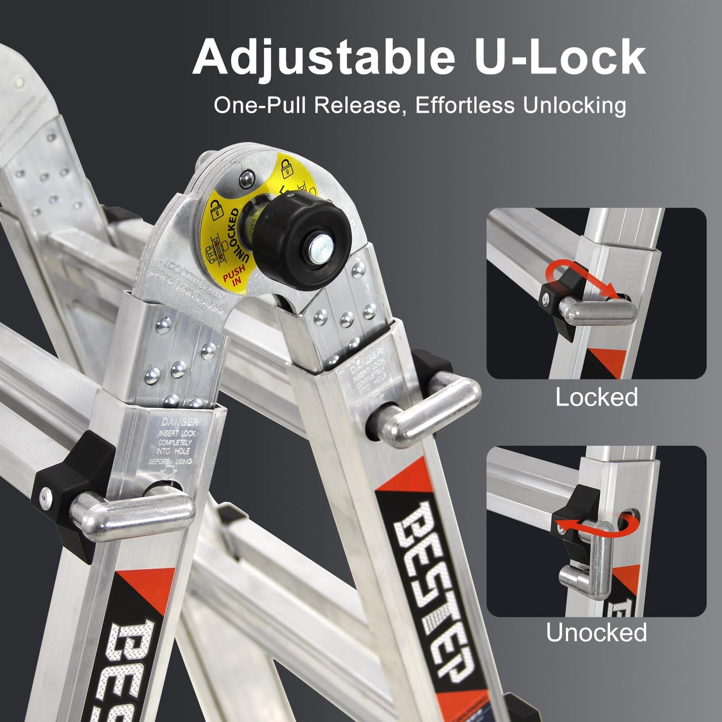 BESTEP 15FT Adjustable Folding Multi-Position Ladder,A Frame 4-Step Anti-Slip Ladder with Aluminum Joint,Silver,ANSI Type 1A, 300 lbs Load Capacity,Welding Construction (YQGNT-4540)