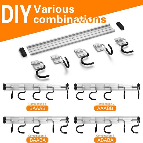 HUPBIPY Garden Tool Organizer - 34.5'' Aluminum Alloy Wall Mount Storage with Hooks for Shovel, Rake & Broom