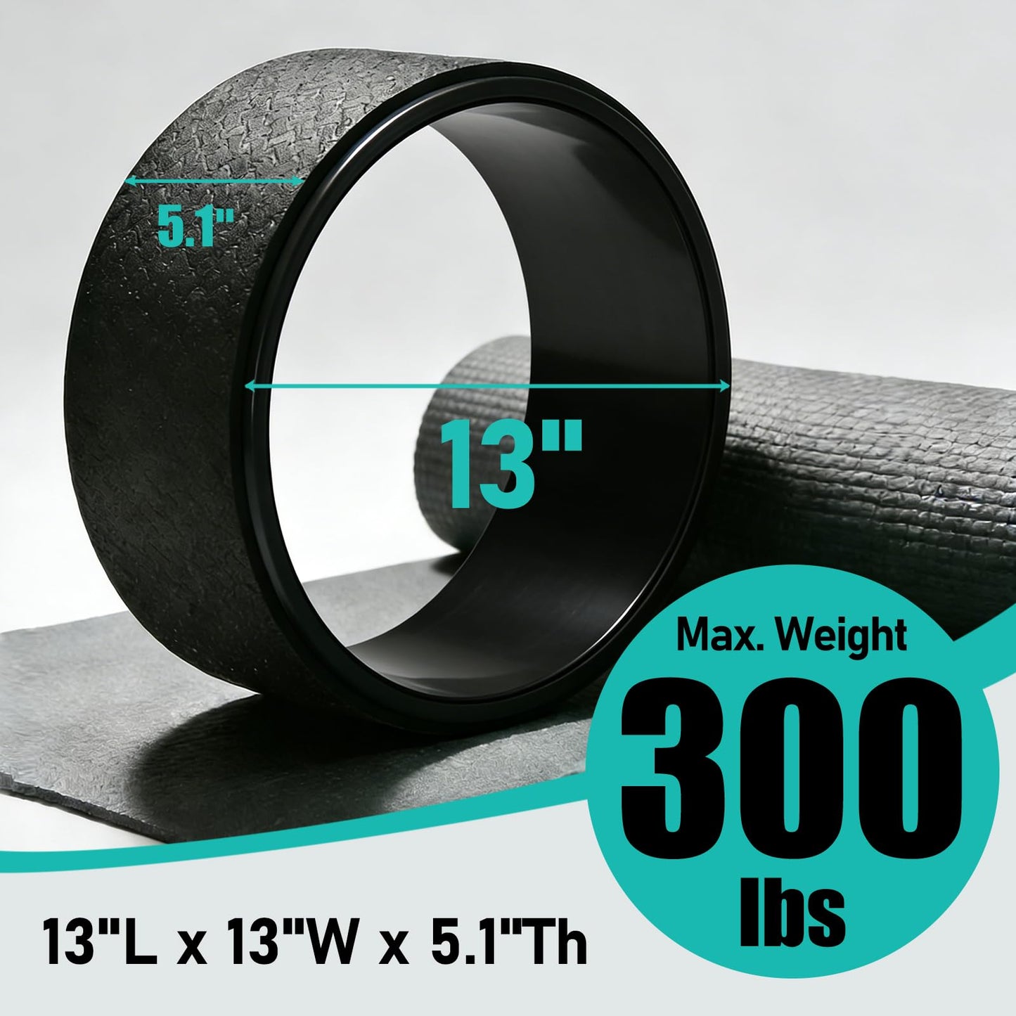 NGT 13 inch Yoga Wheel for Back Pain Strongest and Most Comfortable Dharma Yoga Prop Wheel with Free Bands (black-black)