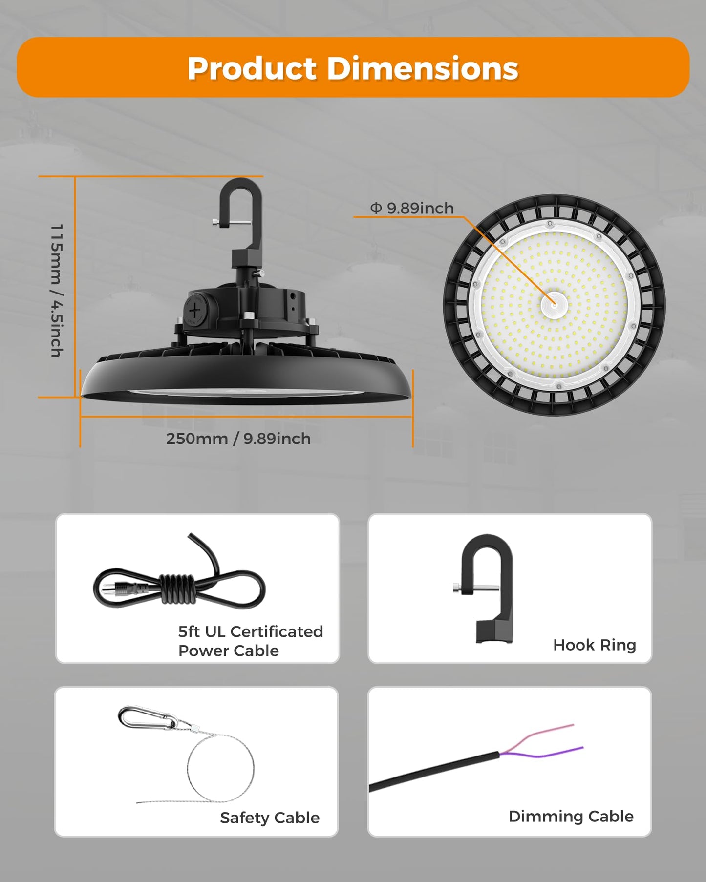 AIKVSXER 240W UFO LED High Bay Lights, 6 Pack, 6000K Shop Light 43200LM Commercial Bay Lighting IP65 LED Garage Lights, 5ft Power Cable Plug & Play for Warehouse Factory Workshop Barn AC100-277V