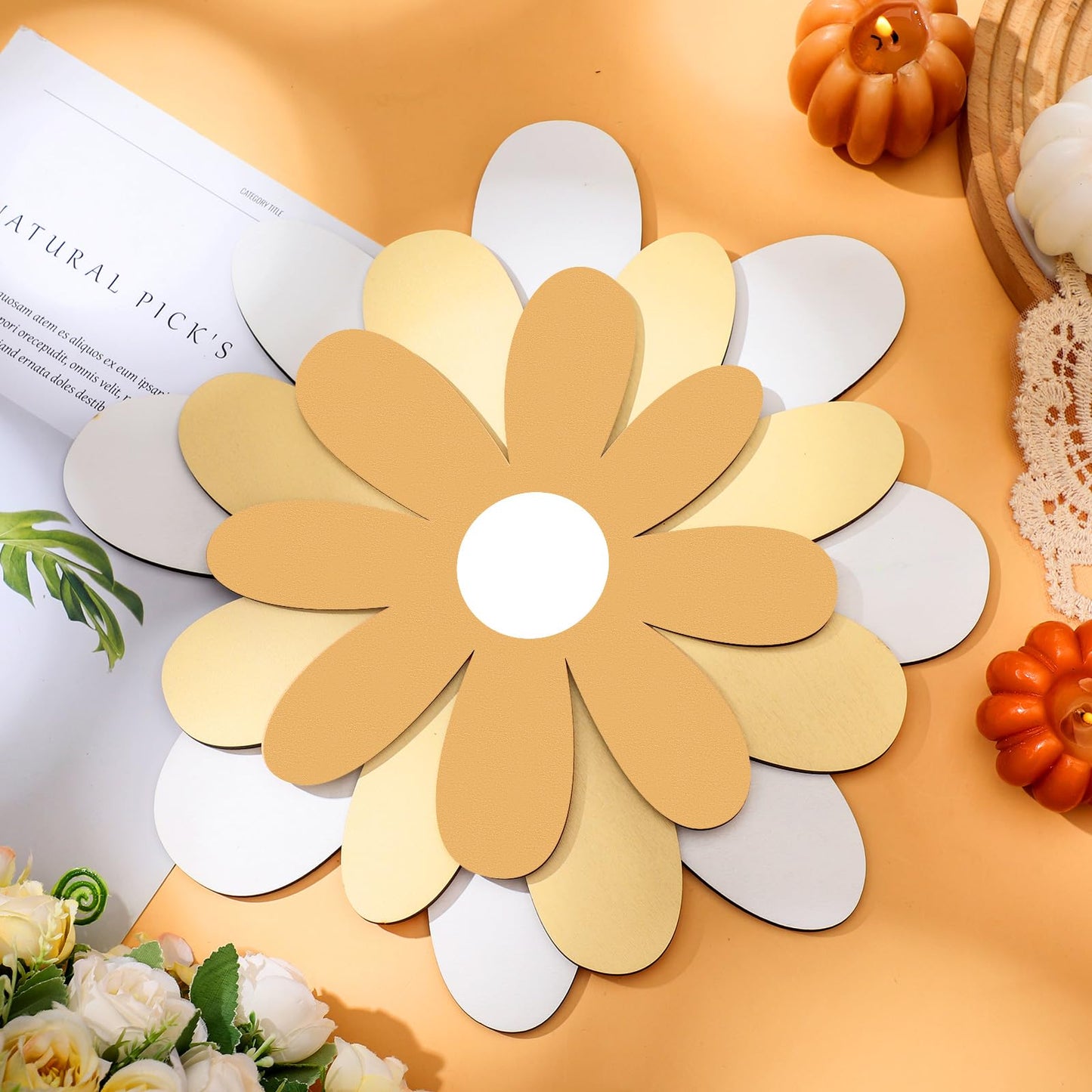 Thyle 6 Pcs Boho Daisy Wall Decor Boho Nursery Decor for Girls Natural Wall Hanging Bohemian Wooden Art Farmhouse Flower Hanging Signs for Home Office Nursery