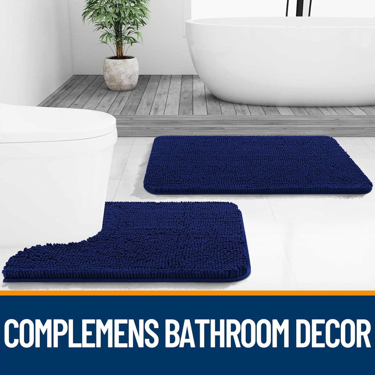 OLANLY Bathroom Runner Rugs - Extra Soft Chenille Bath Mat | Quick Dry, Machine Washable, 59x24, Navy