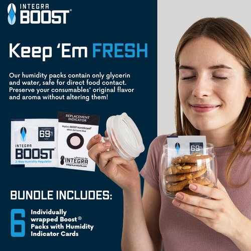Integra Boost 2-Way Humidity Control Pack - Preserve Flavor & Control Humidity at 69% RH - Moisture Absorber for Herbs, Spices & More - 8 Gram (Pack of 6)