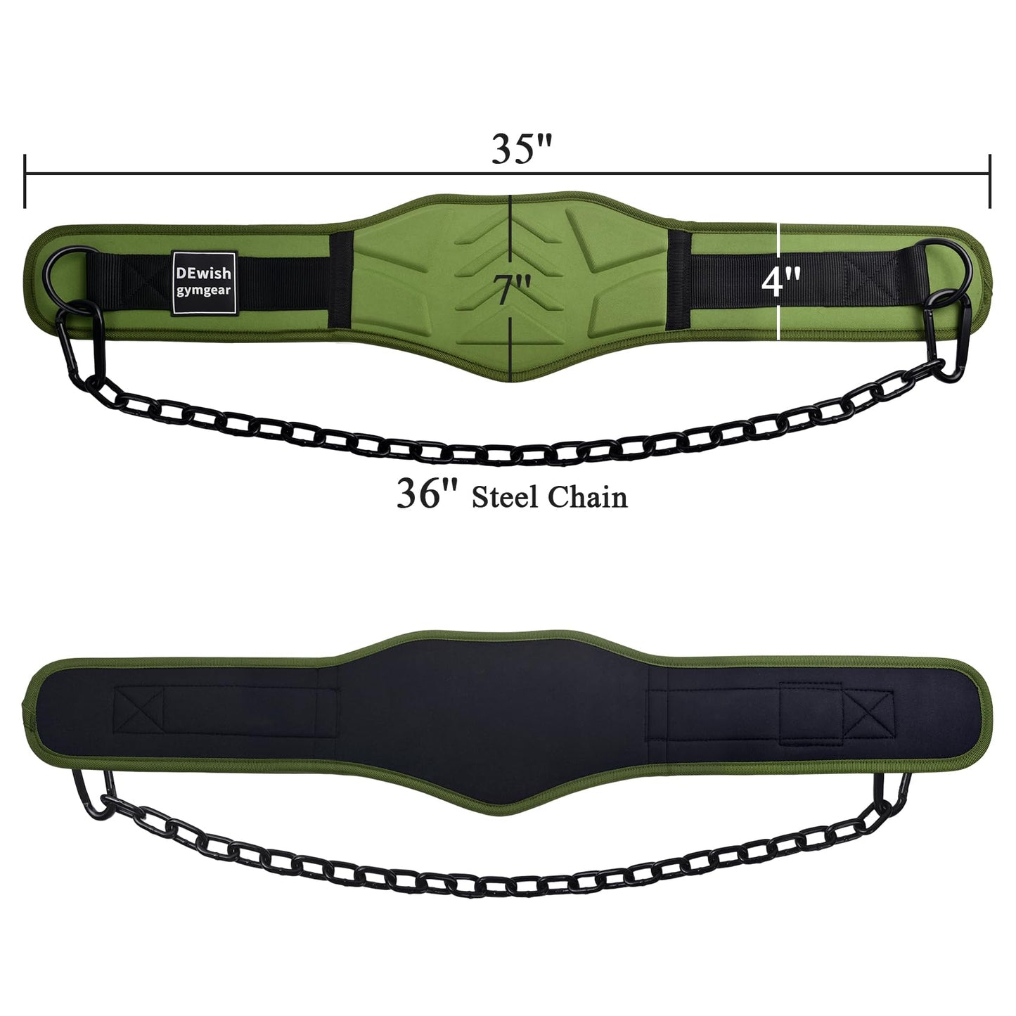 Weightlifting Belt with 41 IN Steel Chain Dip Belt for GYM Workout, Pull Ups, Crossfit, Weight Lifting, Squat, Training, Fitness (Military Green)
