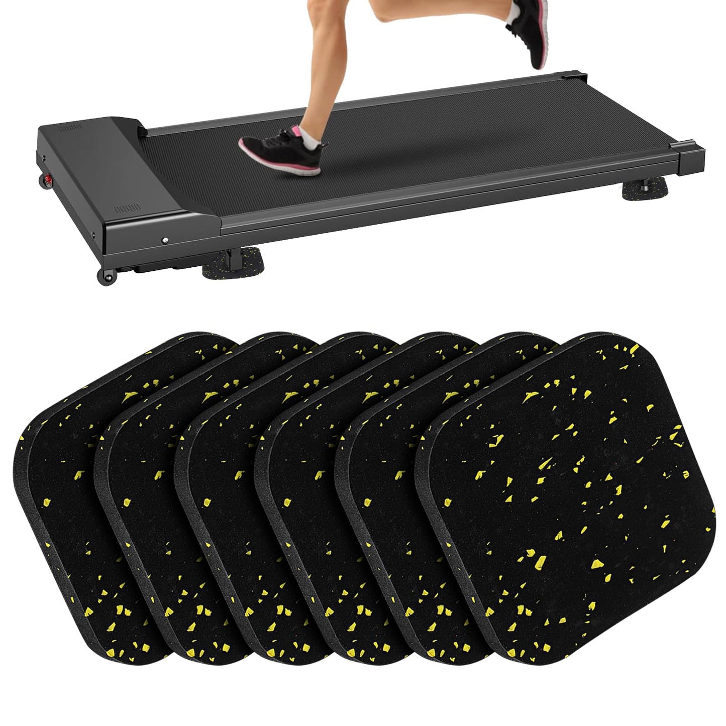 Mipcase 6-Pack Treadmill Mats 3.93X3.93X0.39 Inch Thick Non-Slip Anti-Vibration Equipment Mats for Floor Protection and Noise Reduction in Home Gym