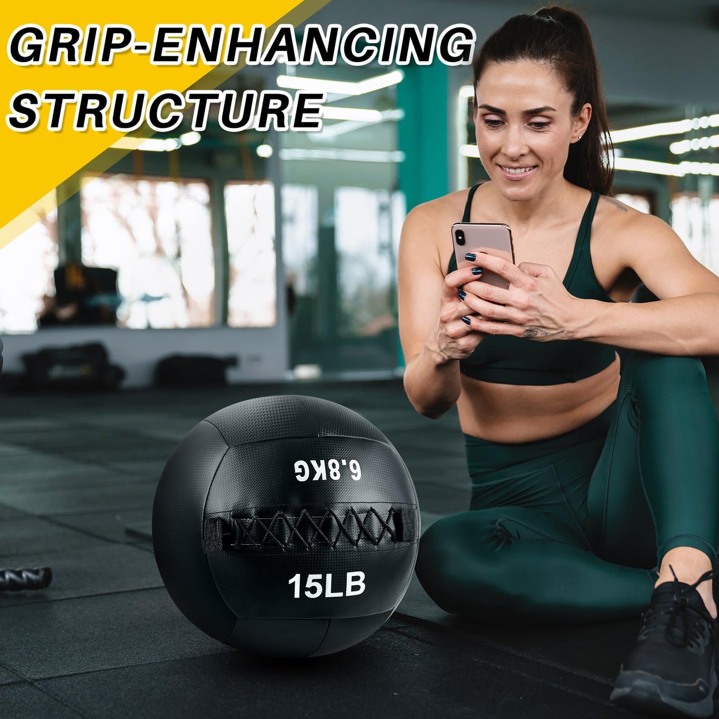 Lunmon 1 Pcs Soft Wall Medicine Ball for Exercise Fitness Slam Weighted Med Ball with Non Slip Grip for Slamming Workout Strength Conditioning Core Training Lunge and Partner Toss (15 Lbs)