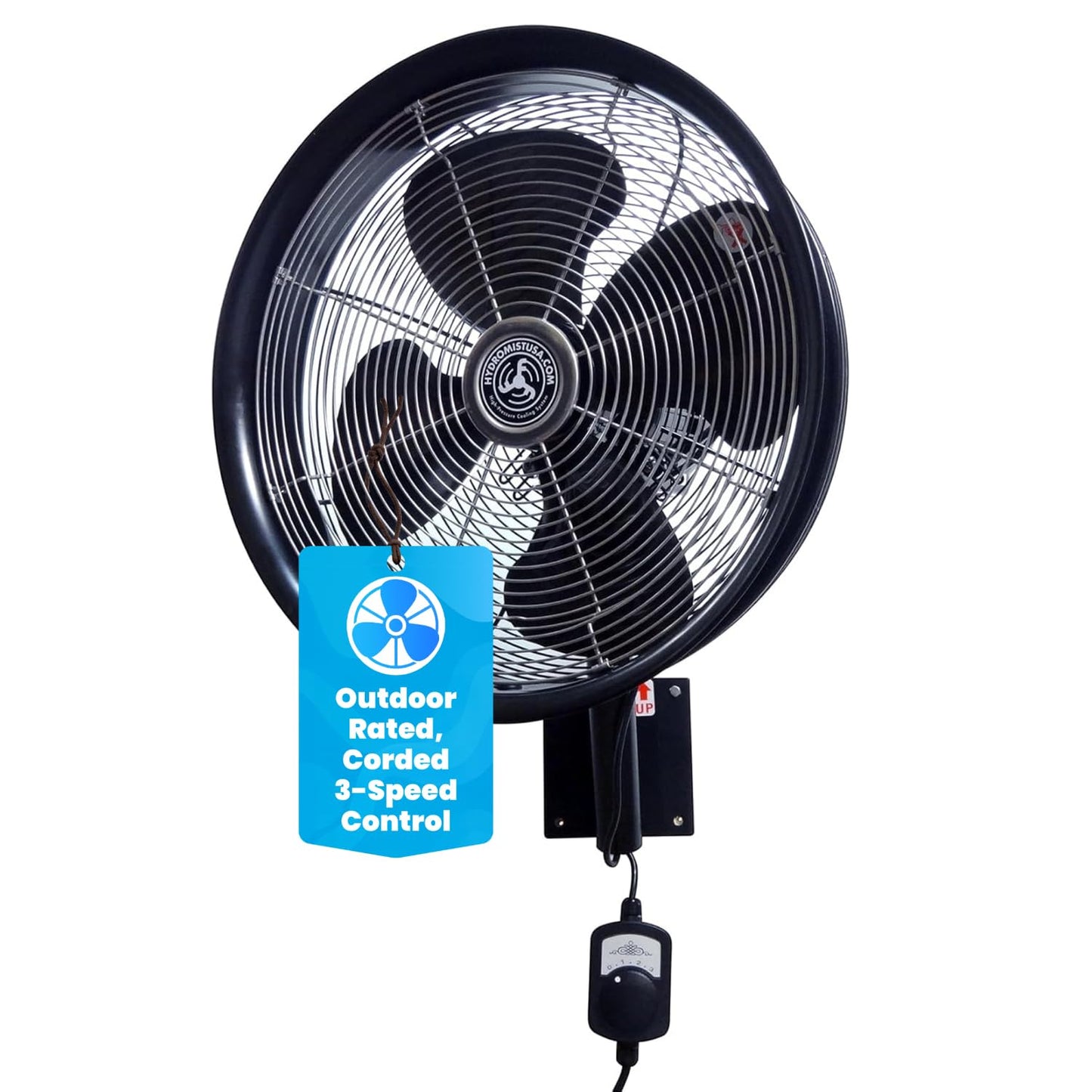 HydroMist F10-14-011 18 Inch Mounting Bracket Outdoor Oscillating Fan, Black