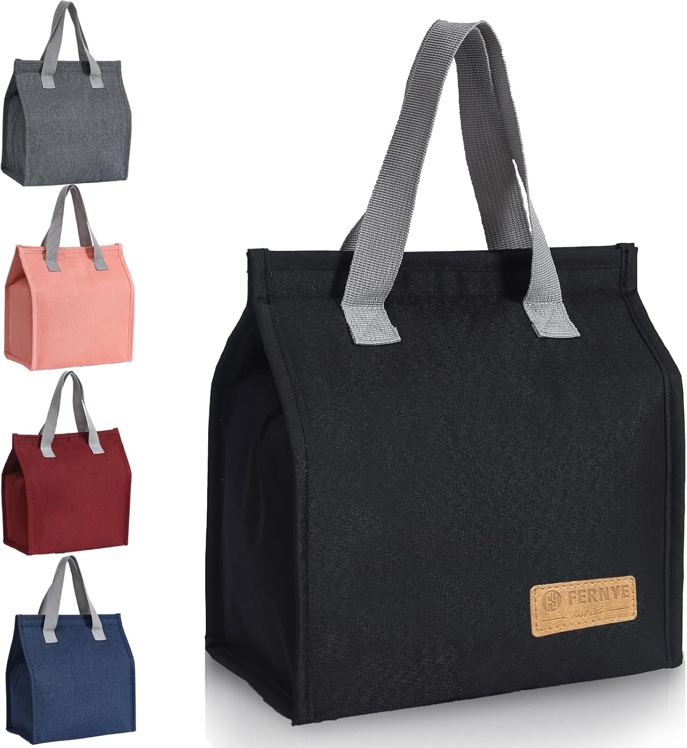 Skiennix Waterproof Lunch Bag - Reusable Portable Tote for Work, Travel & Picnics | Light Black