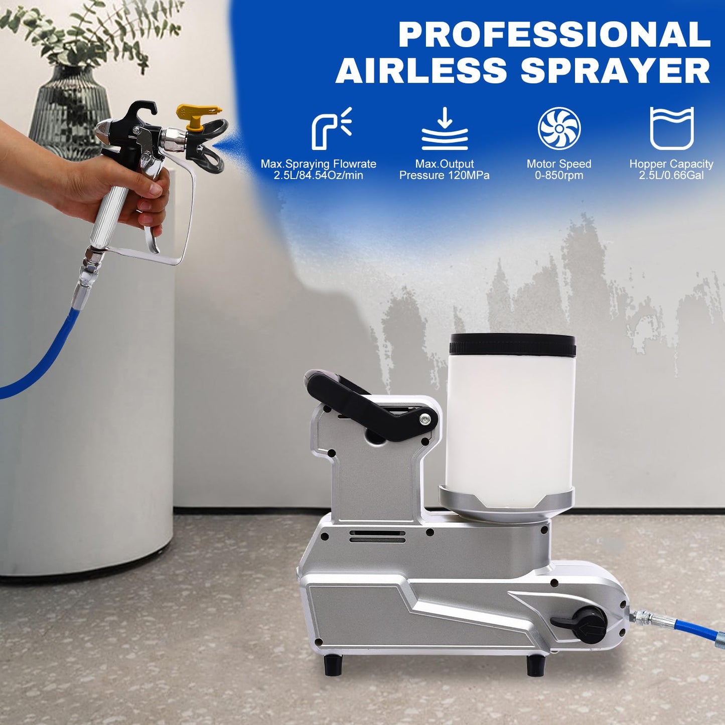 Airless Paint Sprayer,1600W High Pressure Efficiency Airless Stand Sprayer for Home Interior, Exterior, Commercial Use, DIY Handyman-Professional Contractor Grade Spray Paint Machine