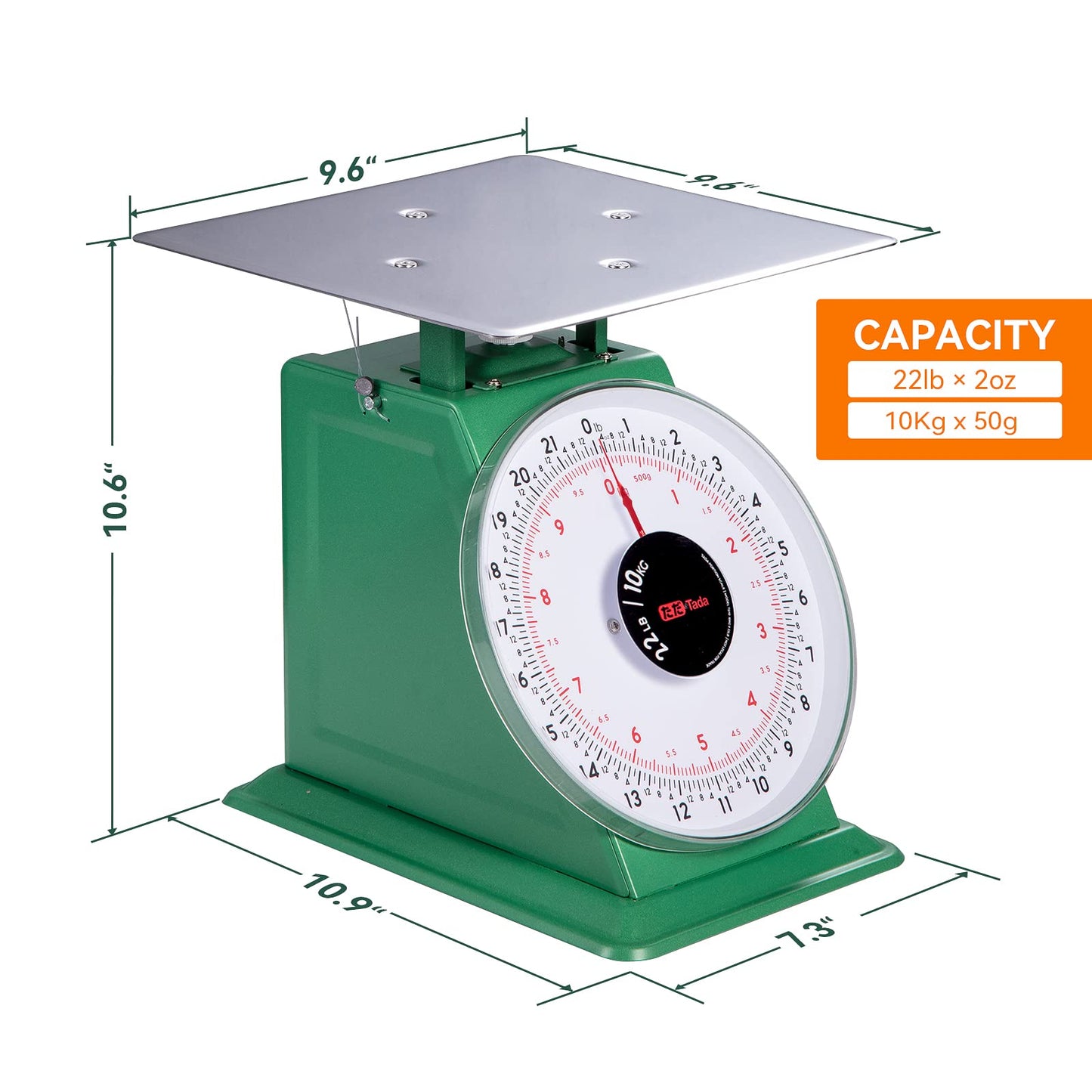 Tada 22-LBS Heavy Duty Portion-Control Mechanical Kitchen and Food Scale Industrial Dial Scale with Stainless Steel Platform