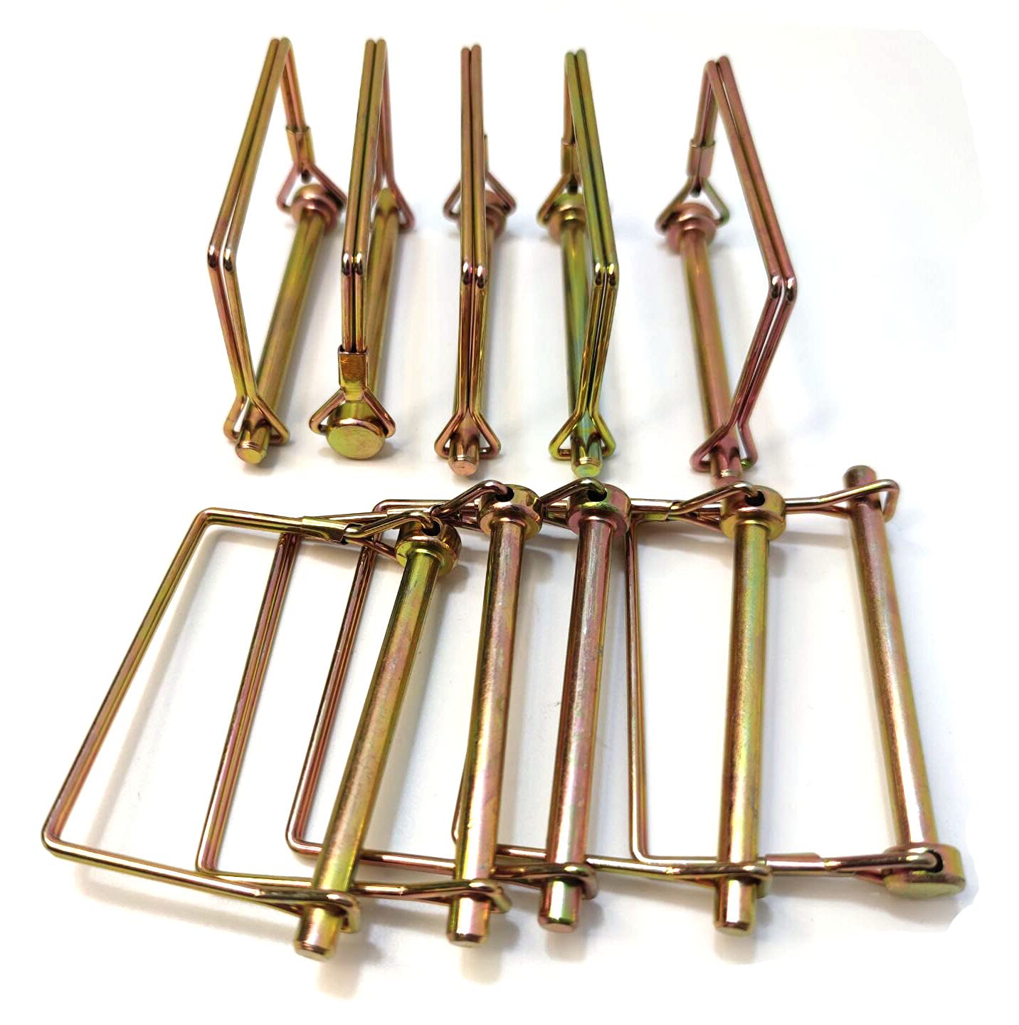 10 Pieces 1/4 Inch Wire Lock Pin, Trailer Coupler Pin,Hitch pin ,Heavy Duty Safety Coupler Pin Shaft Locking Pin for Farm Trailers Wagons Lawn Garden(Square, Gold)