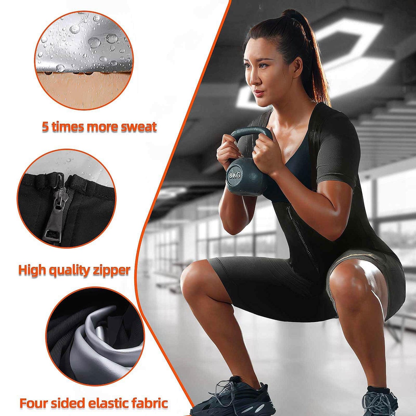 CEPORASK Sauna Suit For Women Weight Loss Full Body Workout Sweat Vest Waist Trainer Suana Suite Shirt Gym Slimming Shapewear (L)