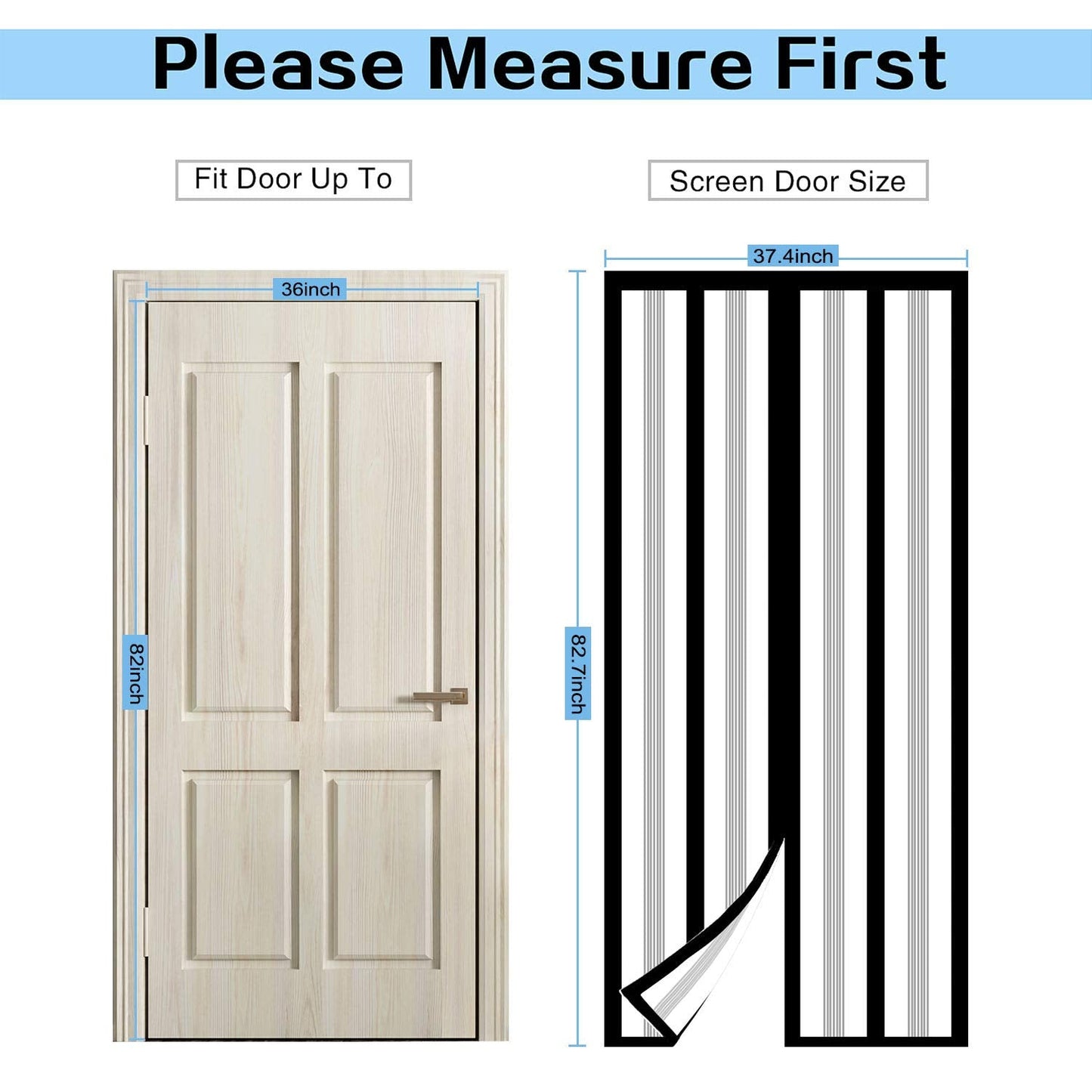 Insulated Door Curtain, Magnetic Thermal Door Cover Screen Door Self-Closing Privacy Magnetic Screen Door Hands Free for Patio, Kitchen, Bedroom, Air Conditioner Room, Fits Doors up to 36" x 82",Black