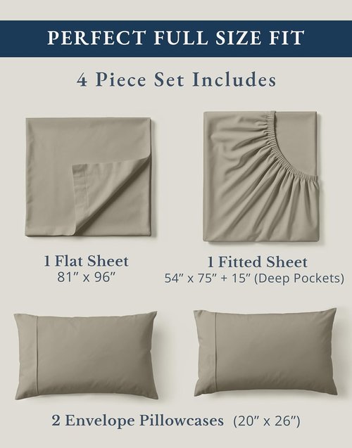 LANE LINEN 100% Organic Cotton Full Size Sheet Set - Eco-Friendly, Soft Percale, Silver, 15" Deep Pocket