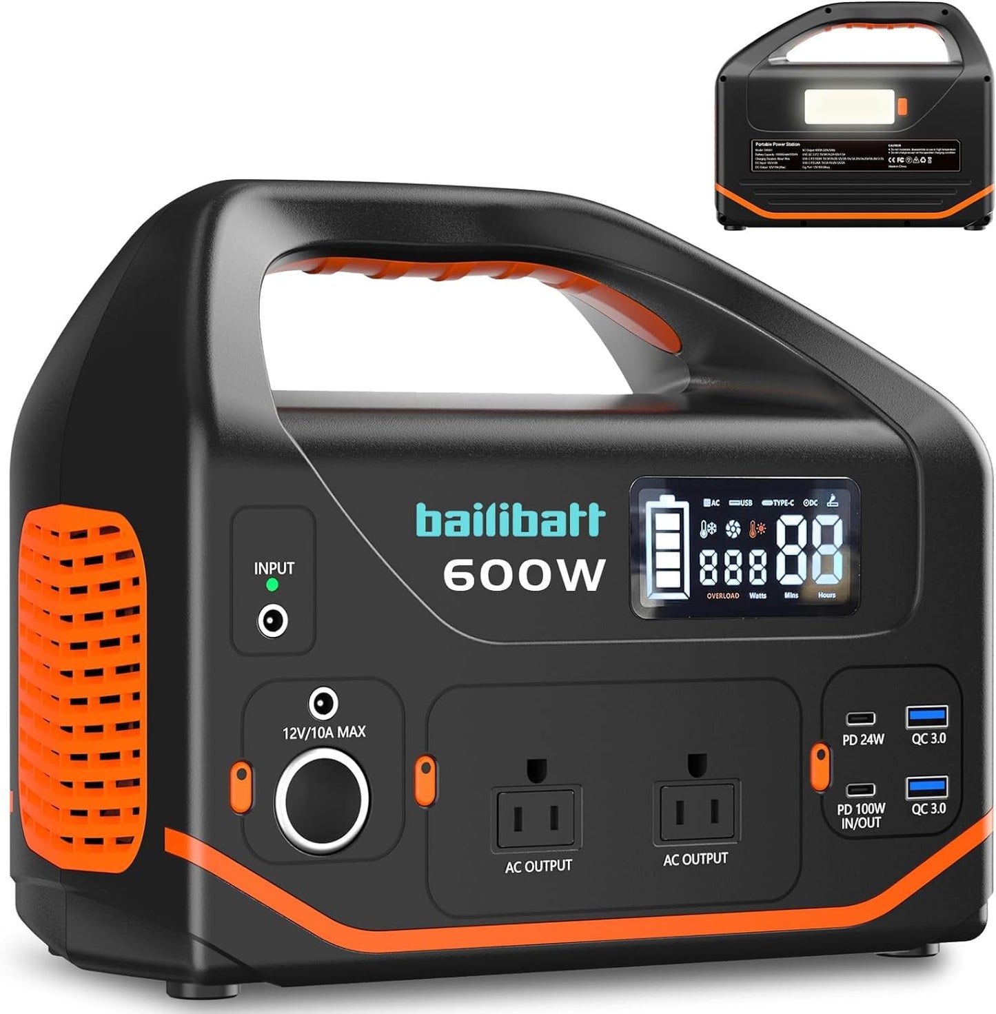 Portable Power Station 600W 293Wh Camping Lithium Battery, Portable Generator for Home Use Emergency Power Station Backup Travel Outdoor 100W PD & 110V Pure Sine Wave AC Outlet