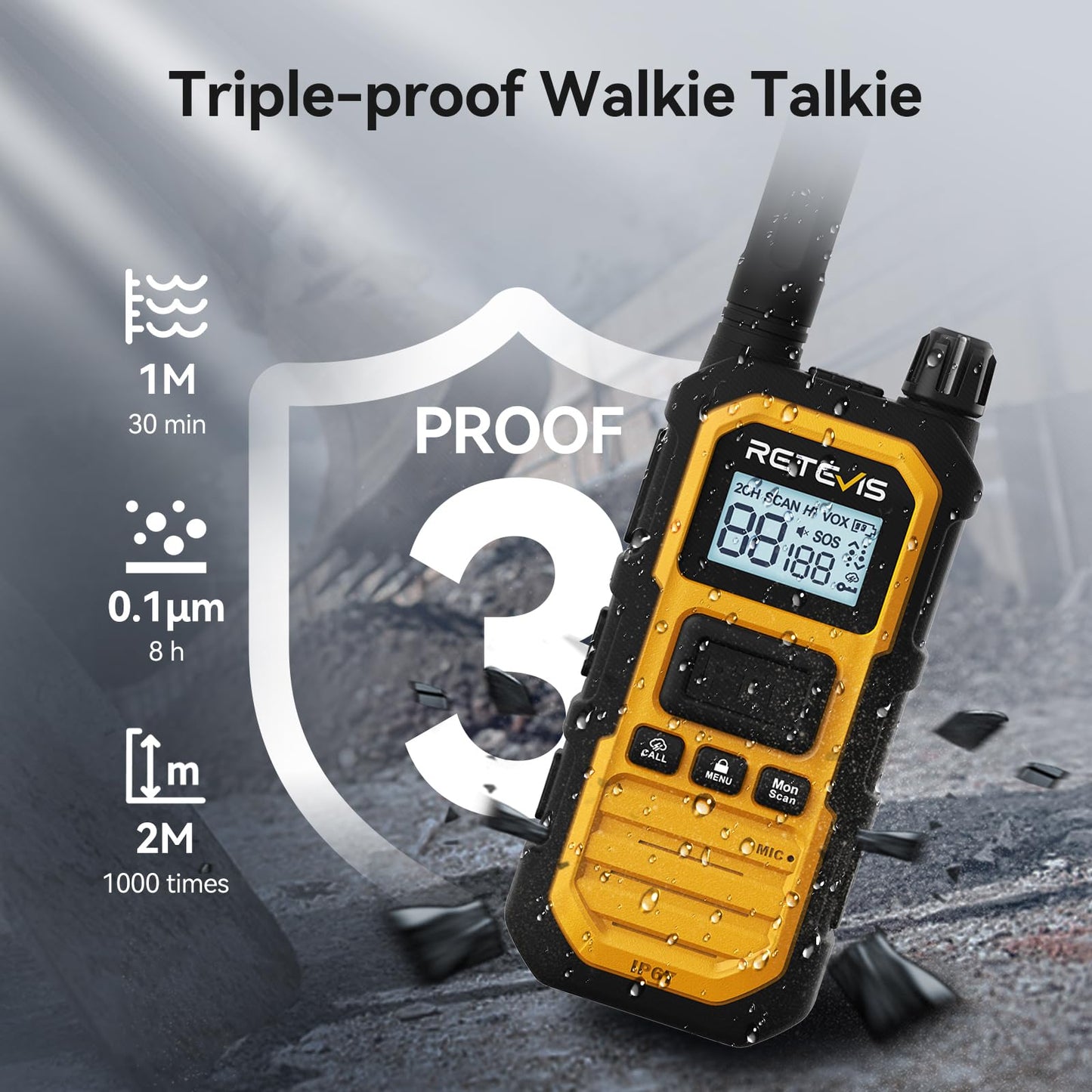 Retevis RB48 Plus Walkie Talkies Long Range, Heavy Duty Rechargeable GMRS Two Way Radios, IP67 Waterproof, Shock Resistant, Group Call, VOX,Emergency Radios(6 Pack with Gang Charger)