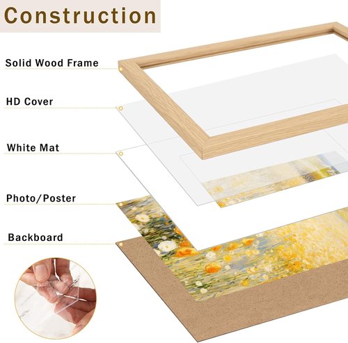 JCJMY 5x7 Solid Wood Picture Frame Set of 2 - Display 4x6 with Mat or 5x7 Without Mat | Natural Finish