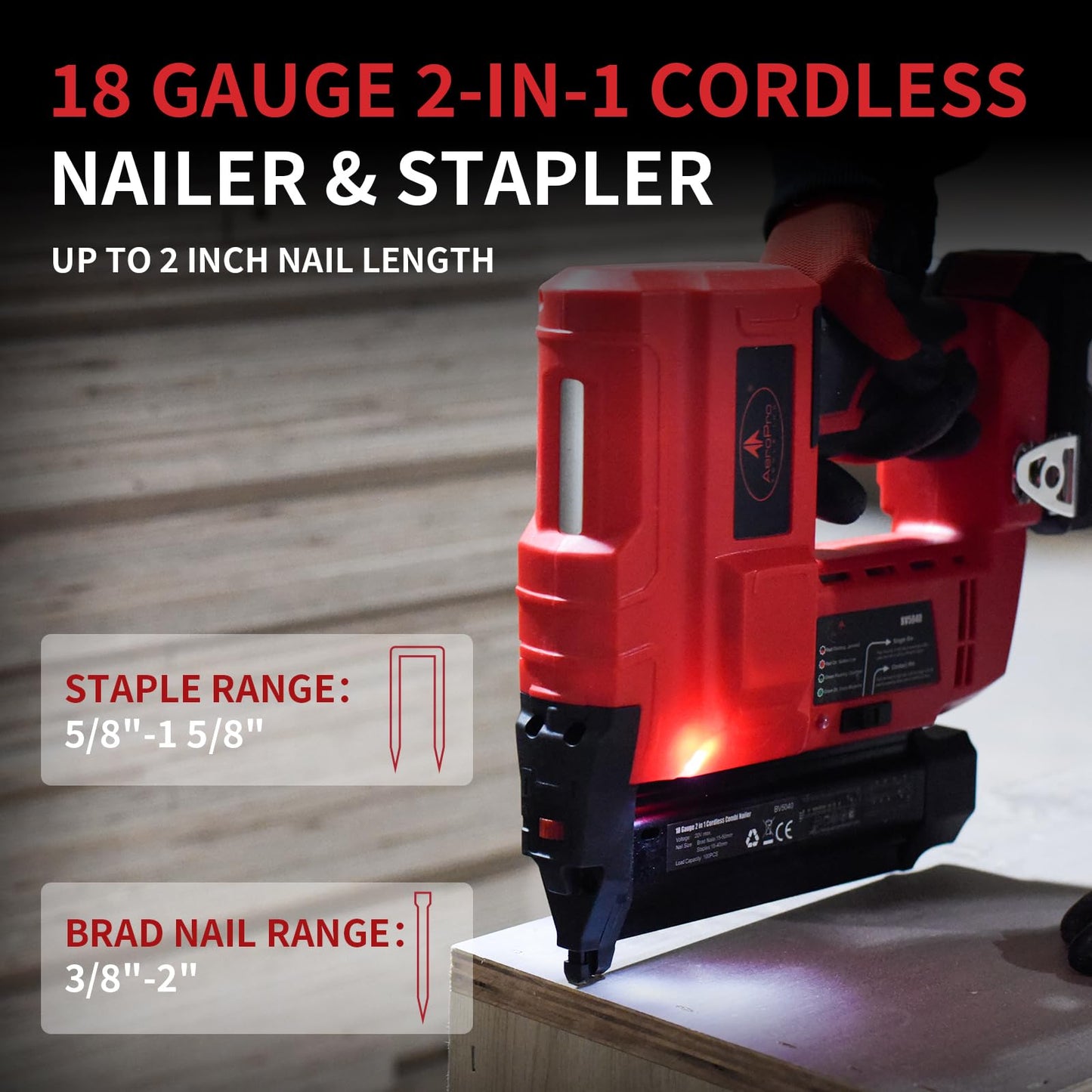 AEROPRO Tools 18 Gauge Nail Gun Battery Powered, 2 in 1 Cordless Brad Nailer/Staple Gun with 2 * 2.0Ah Li-ion Batteries, Charger and 1000 Nails for Woodworking & DIY