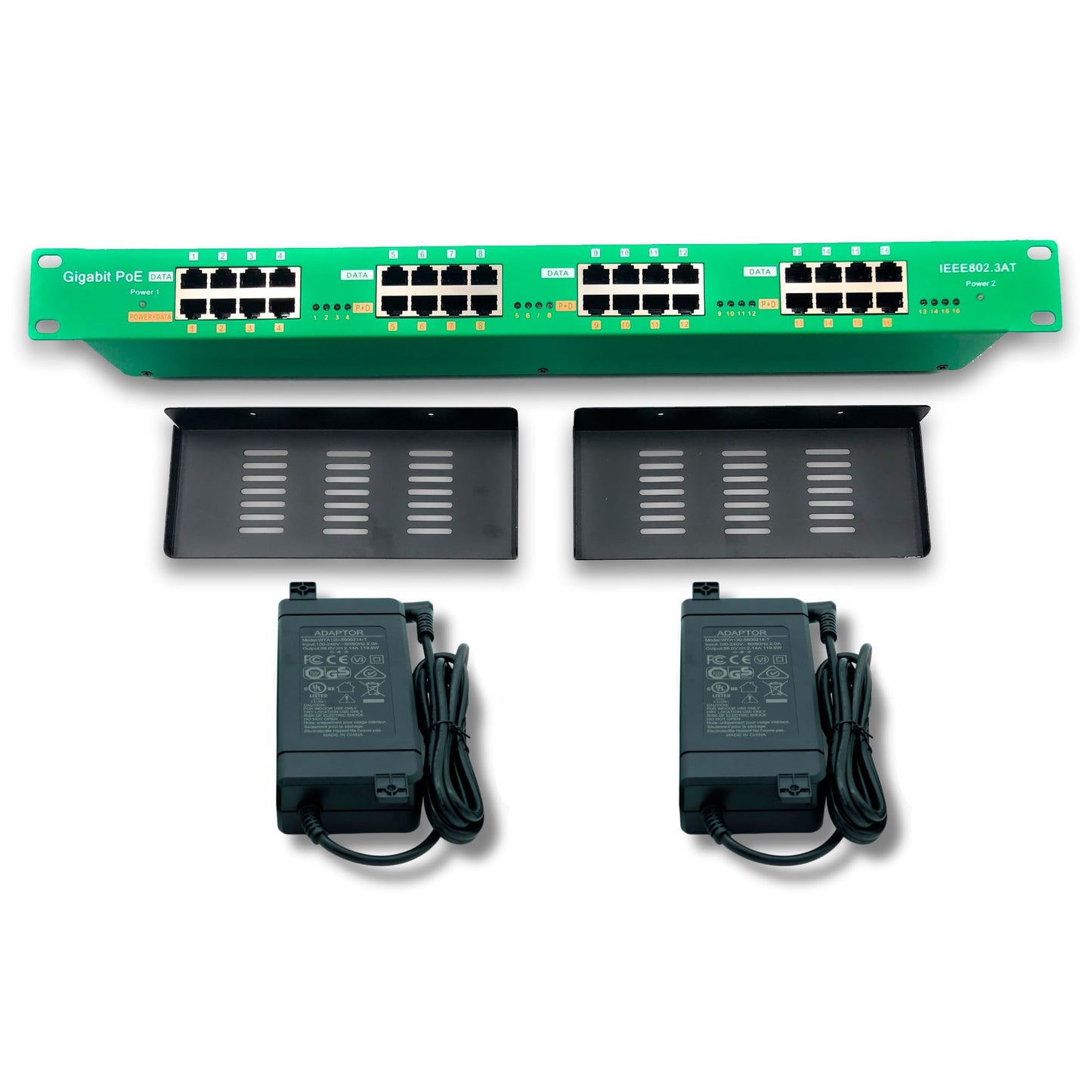 PoE Texas 16 Port PoE/PoE+ Active Injector with 56V 240W Power Supplies & Rack Trays - Add Power Over Ethernet to Switch, Router - 802.3at/af Compliant Midspan for WiFi Access Points, IP Cameras, VoIP