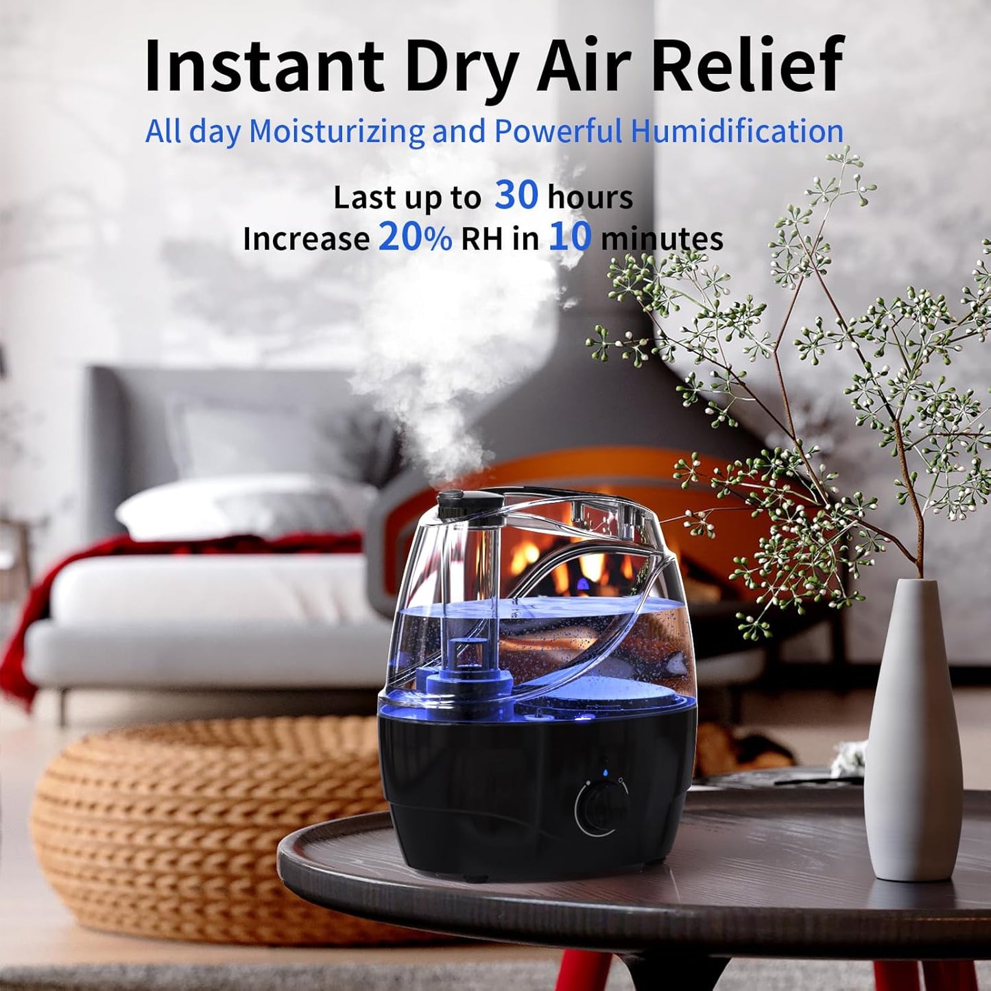 Skiennix Cool Mist Humidifier - 2.2L Whisper-Quiet Design for Baby & Large Rooms | 30-Hour Run Time, 360° Nozzle