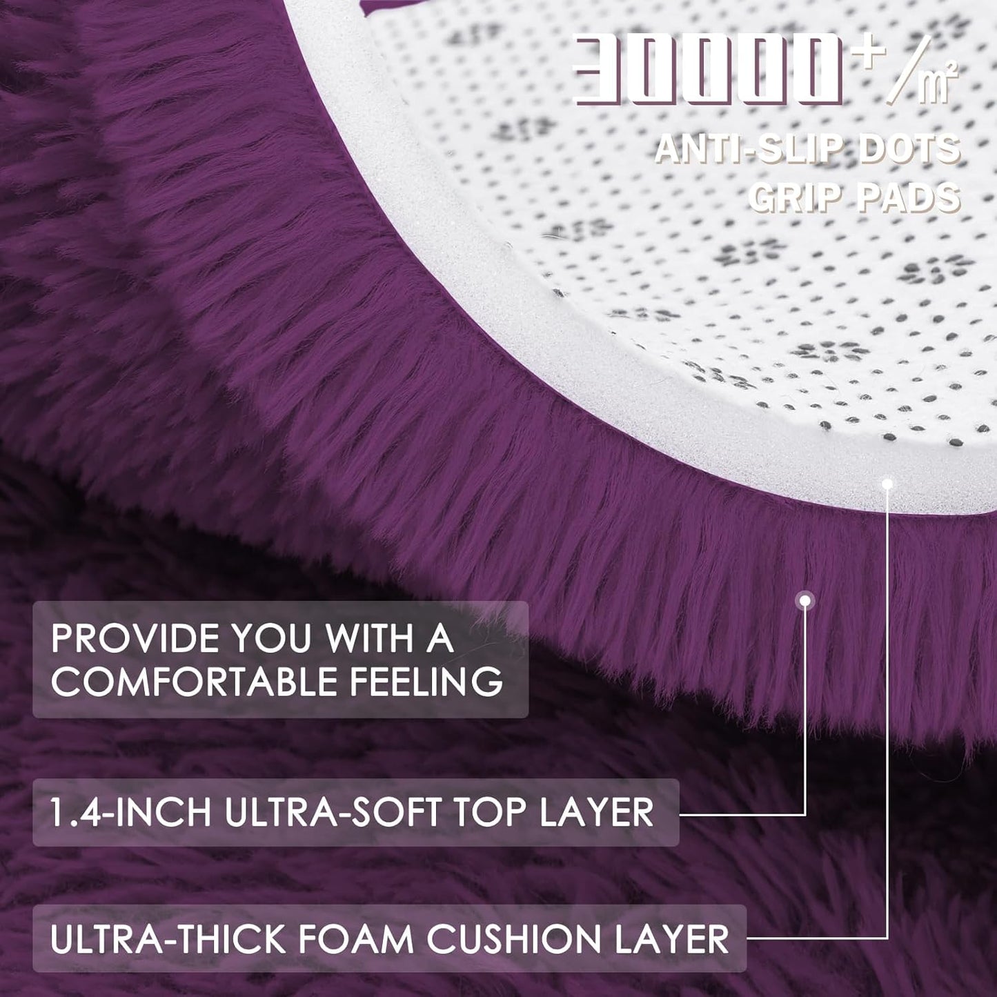 OLANLY Dark Purple Round Rug - Soft & Fluffy 4 ft Machine Washable Area Rug for Bedroom & Living Room Decor