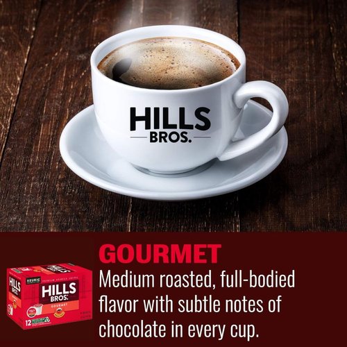 Hills Bros. Gourmet Blend K-Cup Pods - Medium Roast Premium Arabica Coffee | 12 Single Serve Pods