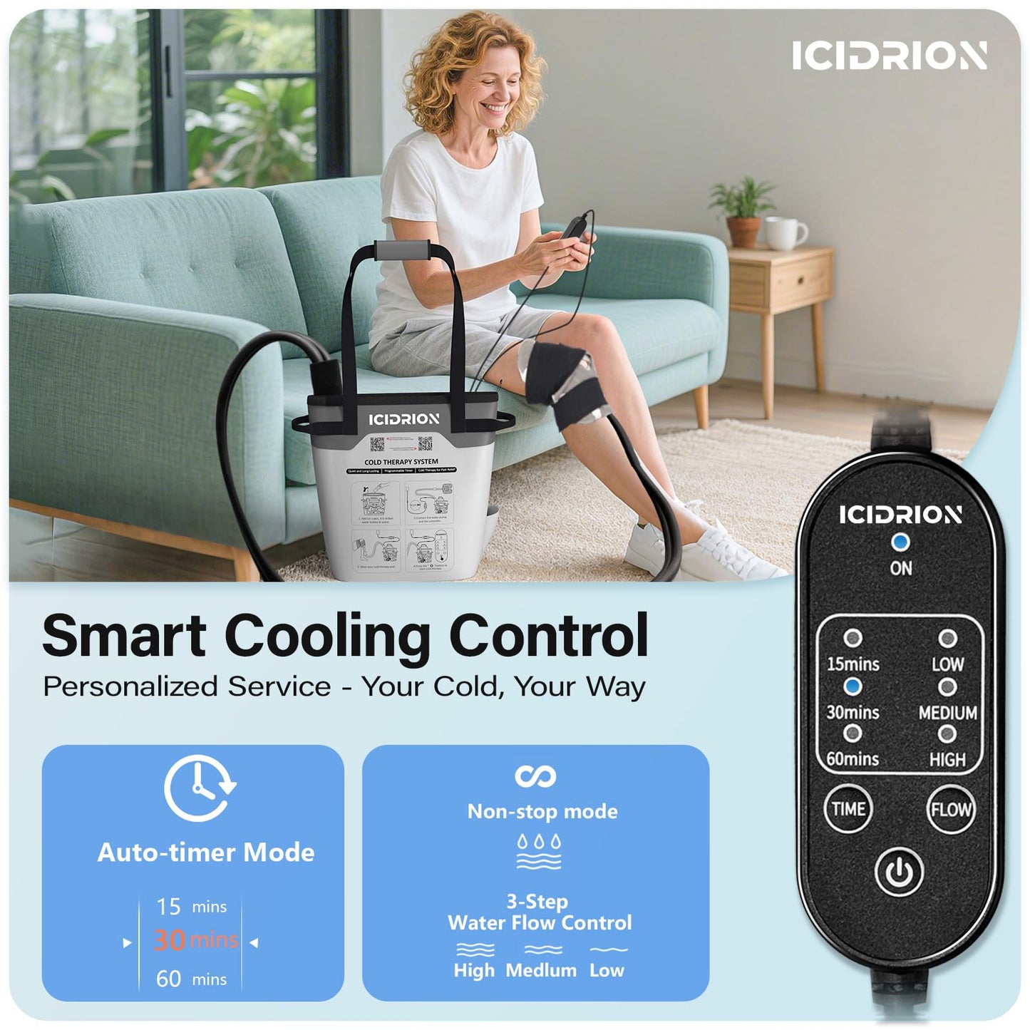 Cold Therapy Machine, Programmable Ice Machine for Knee After Surgery, Portable Knee Replacement Recovery System, Cryotherapy Pain Relief w/Compression Pad