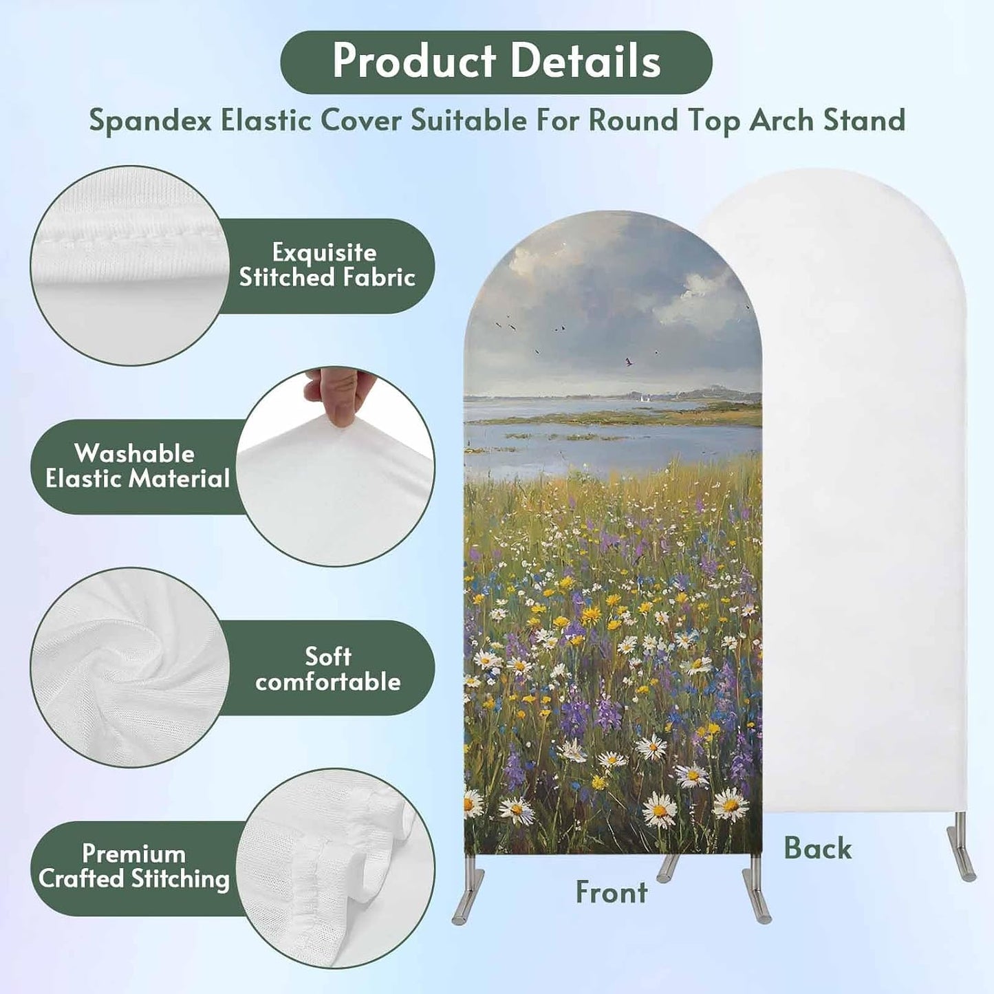 Jnbasdffb 7.2 Spring Floral Wedding Arch Cover,Stretchy Spandex Arch Backdrop Stand Covers FT,Modern Oil Painting