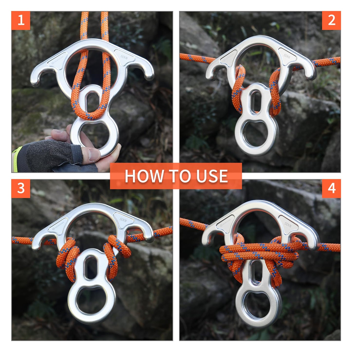 NewDoar 50KN 11000 LBF Rescue Figure,8 Descender Large Bent-Ear Belaying and Rappelling Gear Belay Device for Rock Climbing, Aerial Dance,Ziplining and Peak Rescue 7075 Aluminum Alloy(White)
