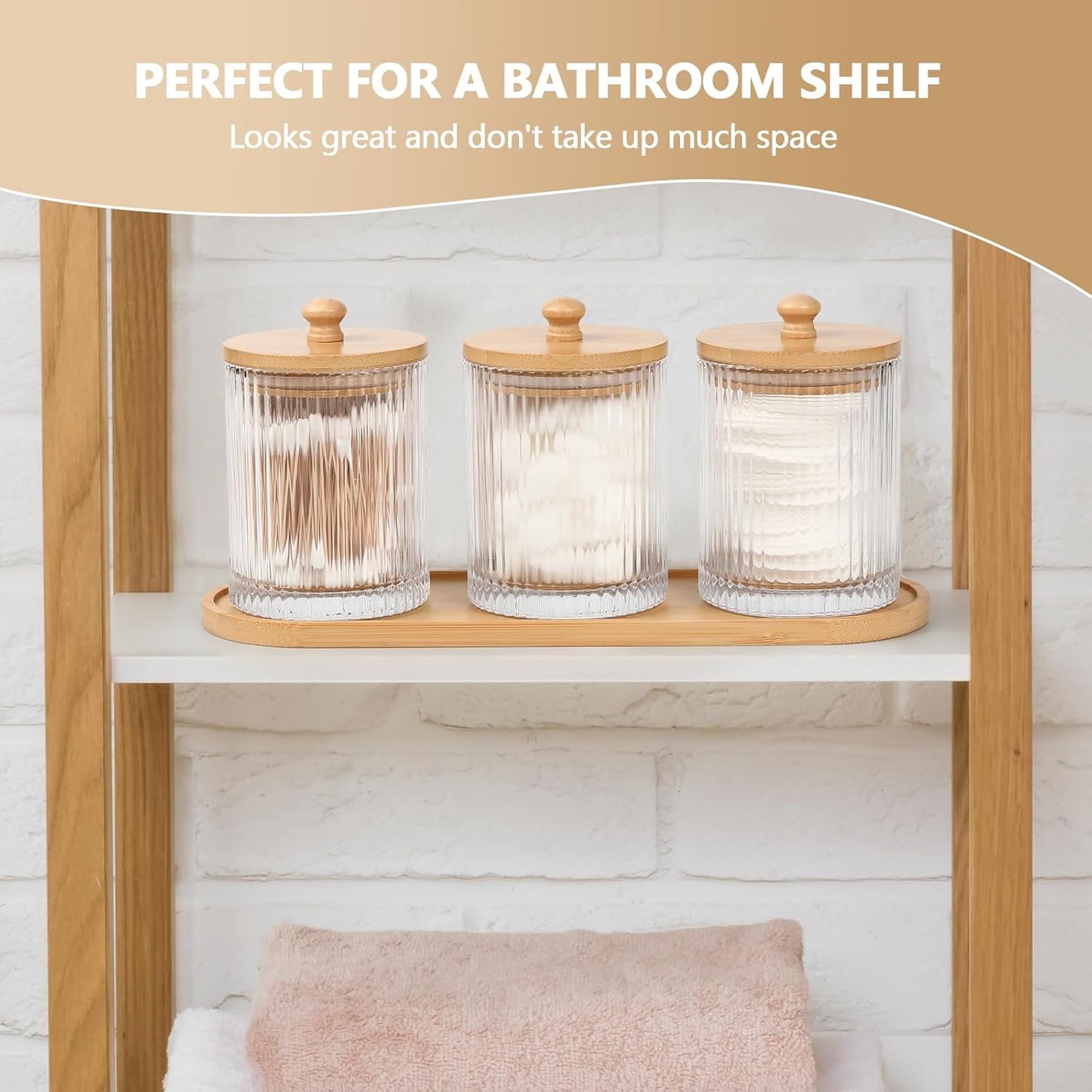 Skiennix 3-Pack Qtip Holder - Stylish Bathroom Organizers with Tray for Cotton Swabs & Balls