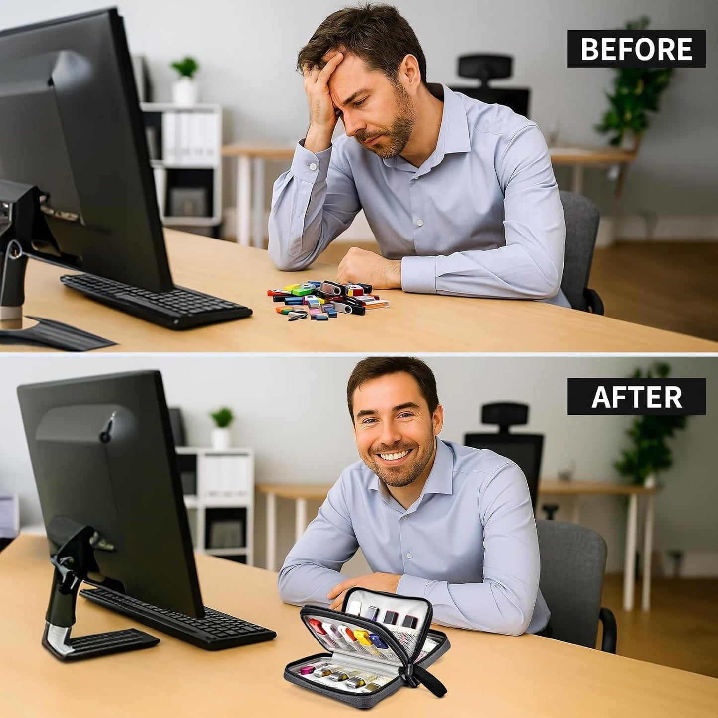24 10 3-Layer USB Flash Drive & SD Card Organizer Case - Holds Thumb Drives & SD Cards - Anti-Static & Shockproof