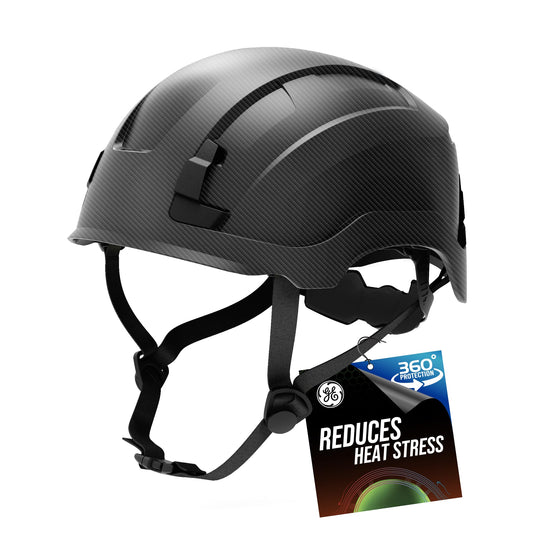 GE Safety Helmet: ANSI Type 2, Advanced Impact Technology, Ultra Comfortable Memory Foam, Heat Stress Reduction, Compatible w/Accessories, Adjustable Size, Black, Class E (Non-Vented) OSHA Approved
