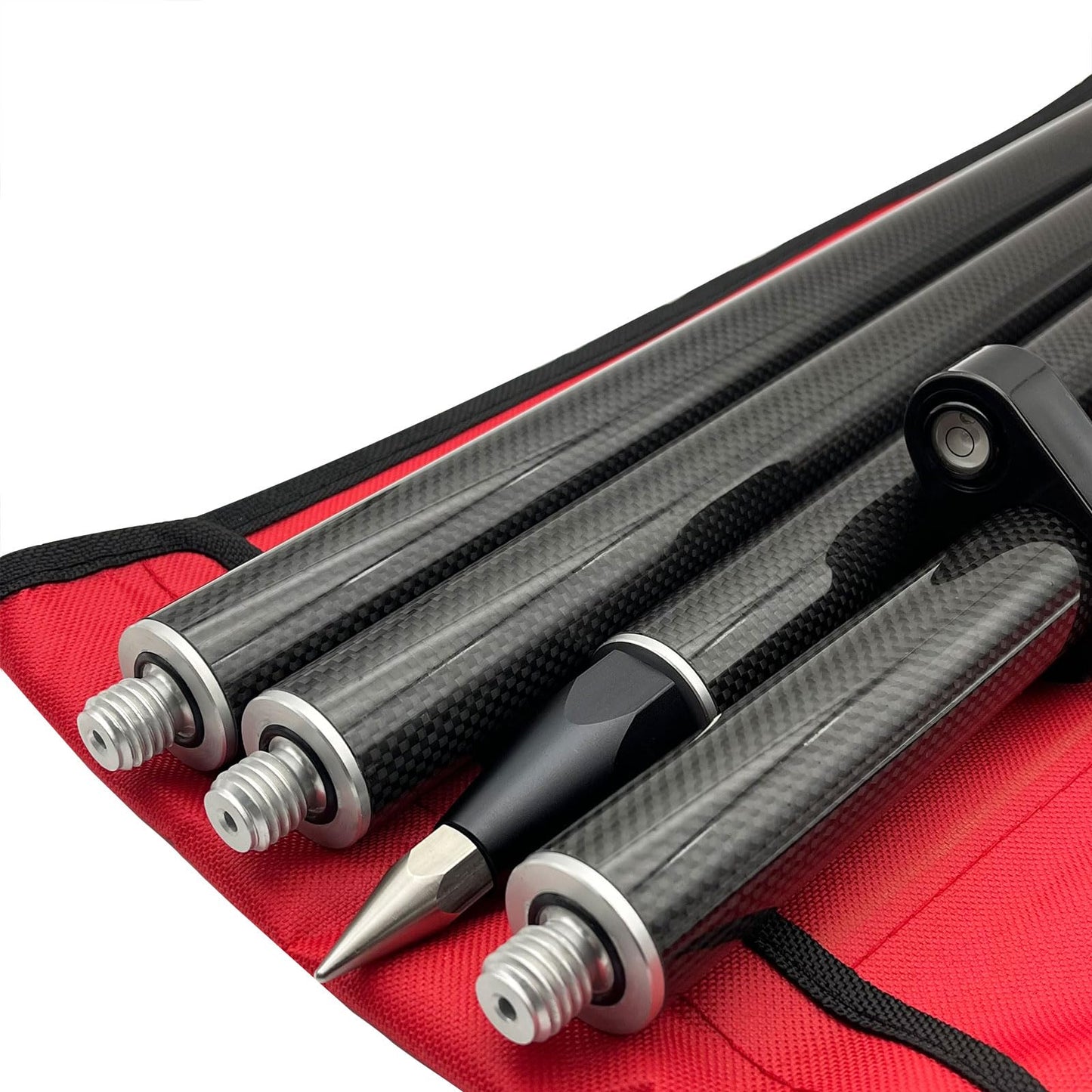 Carbon Fiber Survey Pole 1.8M, 4-Section Prism Pole for GPS GNSS RTK Total Station, with Bubble Level and Soft Carry Bag, 5/8-11 Threaded Surveying Rod