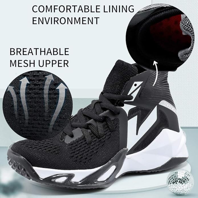 VITUOFLY Kids Basketball Shoes Boys Air Cushion Sneakers Girls Mid Top School Hoops Shoes Non-Slip Outdoor Sports Running Gym Comfortable Durable Little Kid/Big Kid