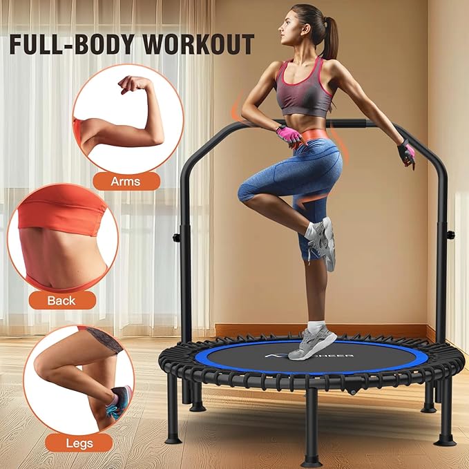 Bungee Rebounder Trampoline,ANCHEER 40" Foldable Fitness Trampoline with 4-Level Adjustable Handlebar, 450LBS Capacity, Resistance Ropes&Upgraded Bungees Safe for Home/Cardio,Workout Indoor/Outdoor