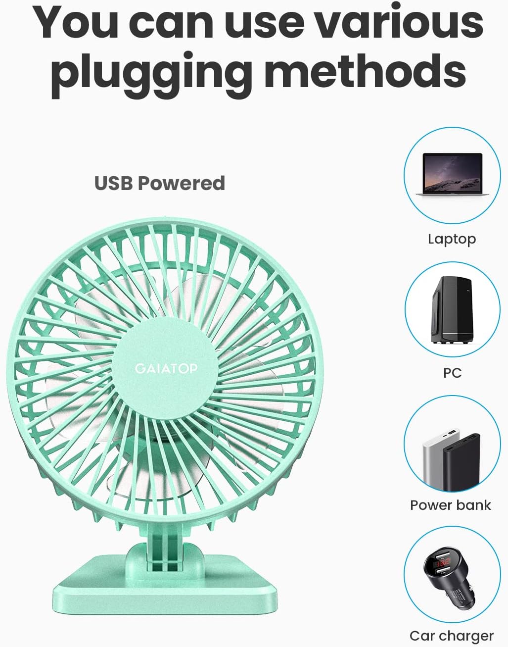 3 Summer Gaiatop USB Desk Fan, Small But Powerful, Personal Portable Quiet Speeds, Adjustable Mini Table Desktop fan