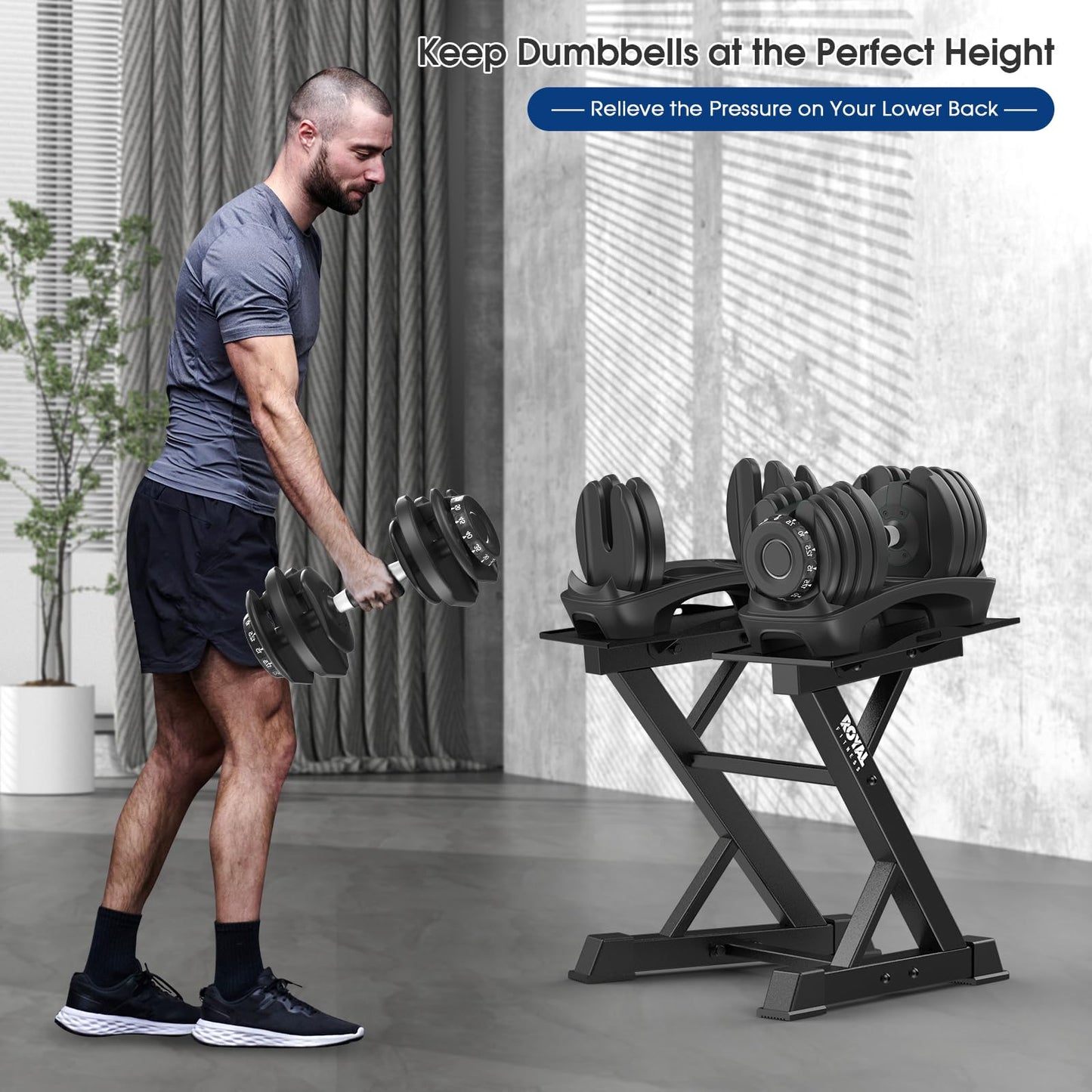 Royal Fitness Adjustable Dumbbell Rack Weight Rack Heavy Duty, Home Gym Dumbbell Storage Stand Holder, Black