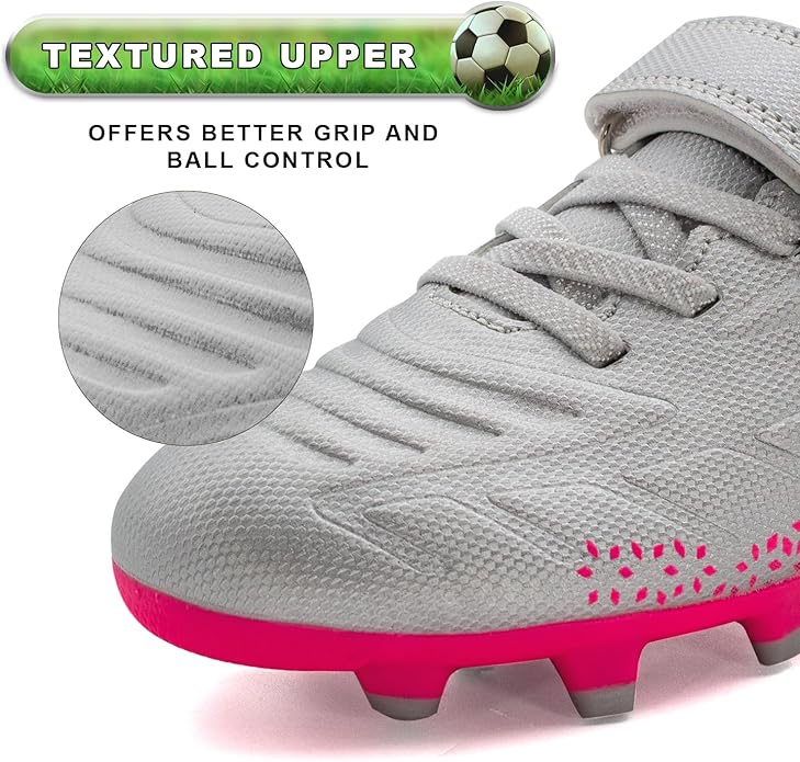 RUNIC Kids Soccer Cleats for Boys and Girls - Small and Big Kid Athletic Outdoor Football Shoes - Firm Ground - Hook and Loop Closure - Black/Gold