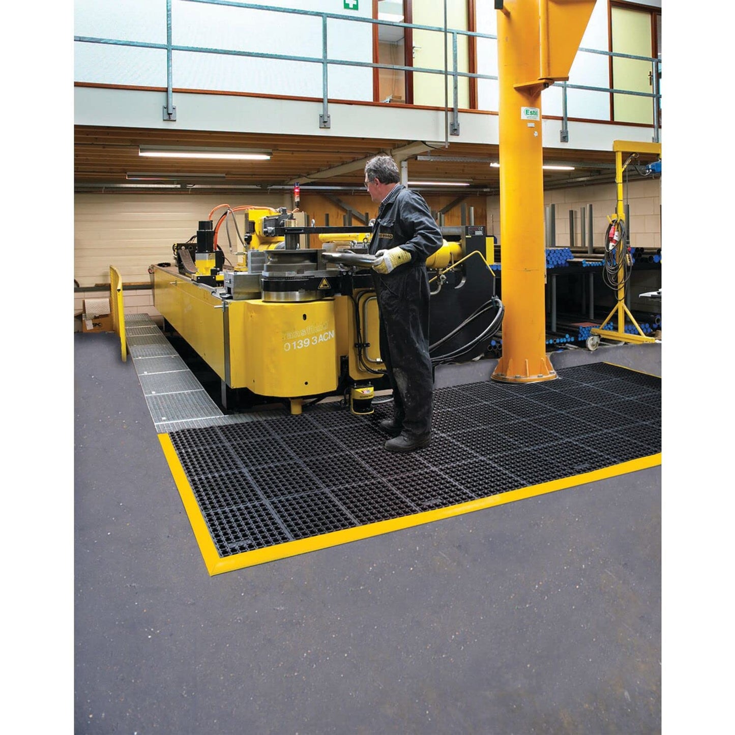 NoTrax Safety Stance Rubber Non Slip Drainage Mat - Yellow/Black 38" x 64" Heavy-Duty Anti Fatigue Mats with 3 Sided Beveled Edges and Ergonomic Support - 549S3864YB