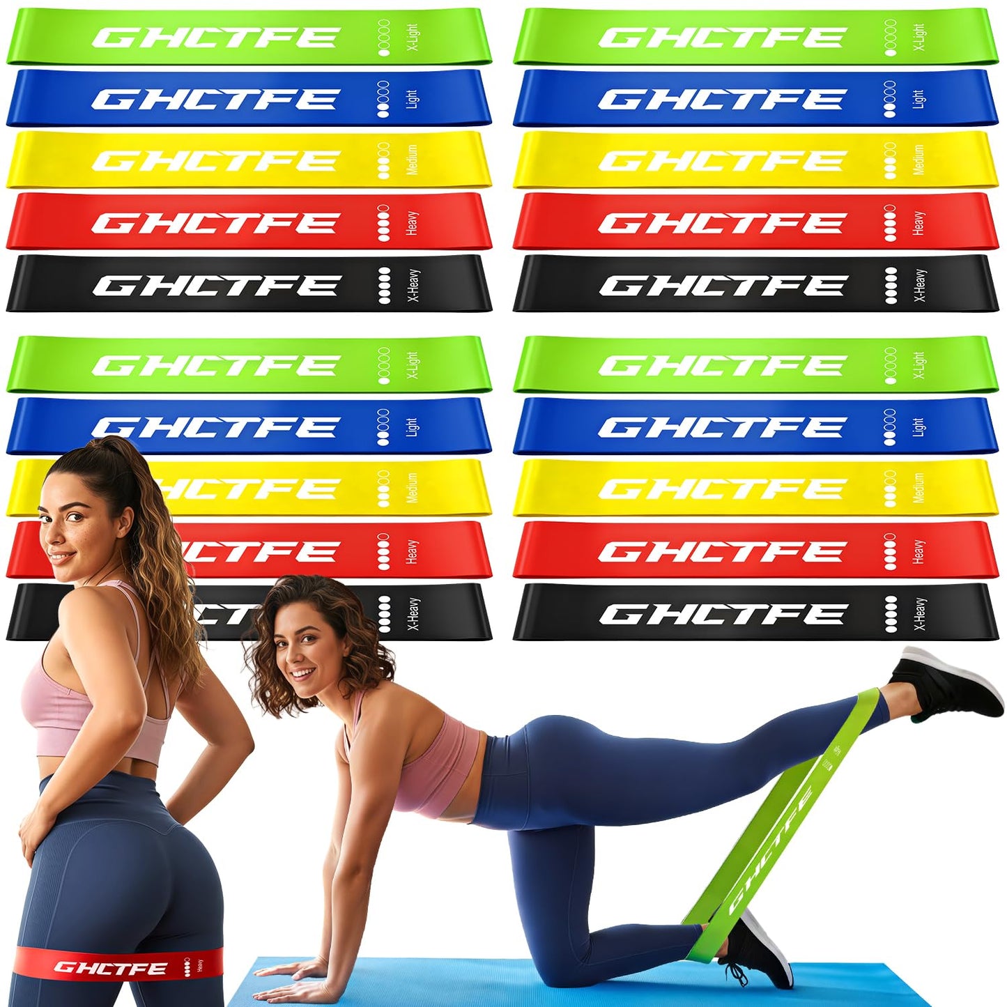 GHCTFE 20 Pcs Resistance Bands, Exercise Bands Bulk Set for Trainers & Physiotherapist, Mini Loop bands for Physical Therapy, Pilates, Yoga, Group Bootcamp Workout, Home Gym Exercise for Women and Men