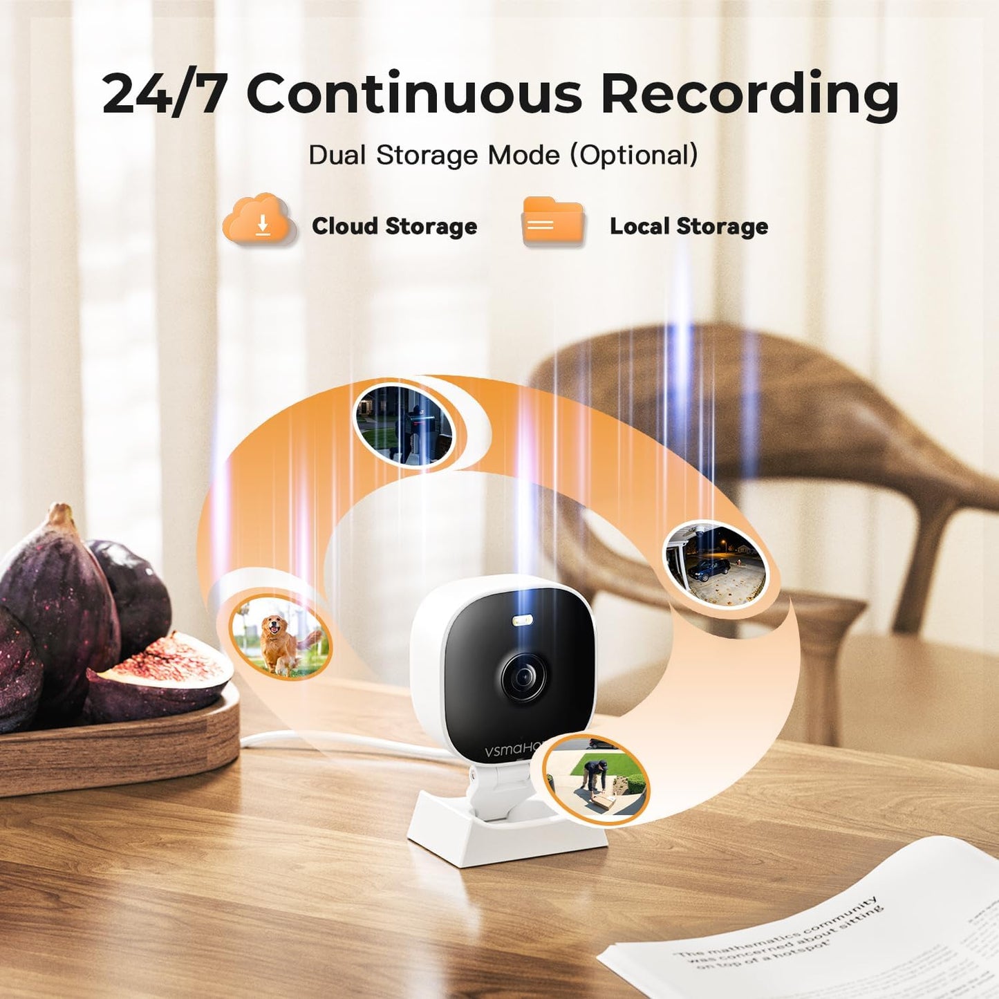 VSMAHOME 2K Vision,2-Way 24/7 128G Included),2-Pack Cameras for Home Security,Indoor/Outdoor for Baby/Elder/Pet