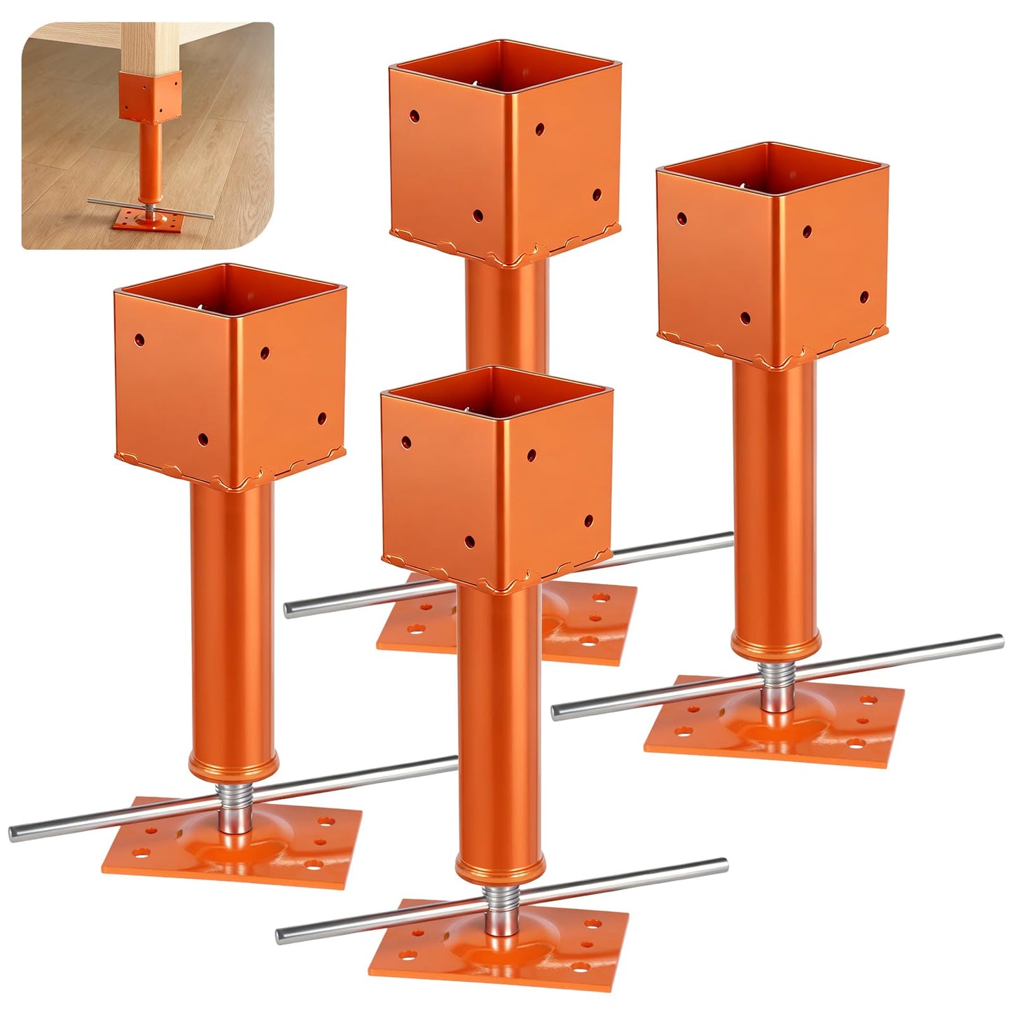 Screw Jack Post,4" x 4" Adjustable House Floor Jacks,13.4"-18.7" Height Range,24000 lbs Max Load Capacity, Temporary House Jack Pole,Lifting Floor Crawlspace Basement Shore Beam (4-PCS)
