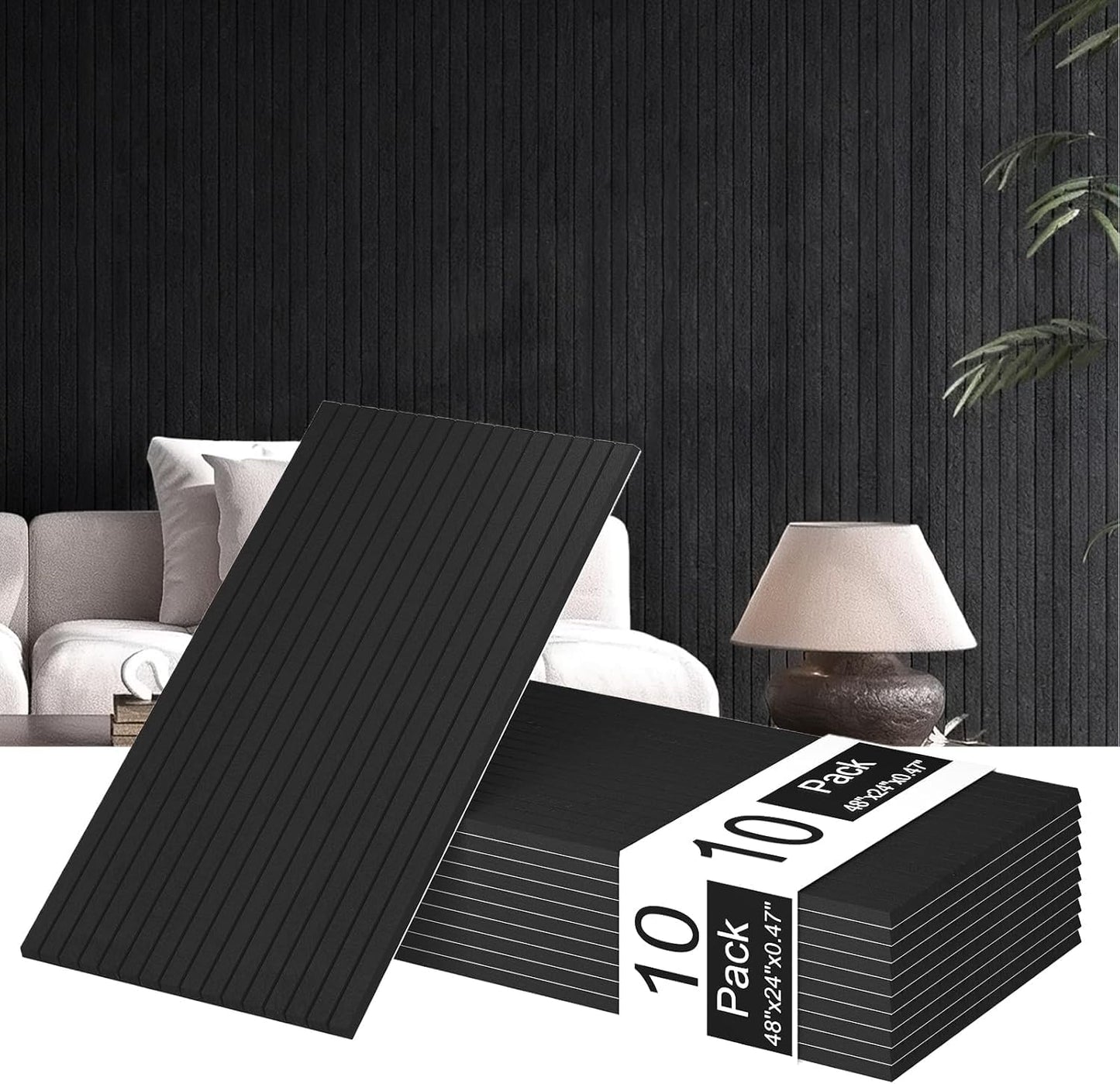MAGICUBETIC 10 Pack Acoustic Panels,Thicker 0.47"Self-Adhesive Soundproof Wall Panels,High Density Sound Proof panels for Walls, Office, Reccording Studio, Home,Living Room-Black(Size-48 * 24 inch)