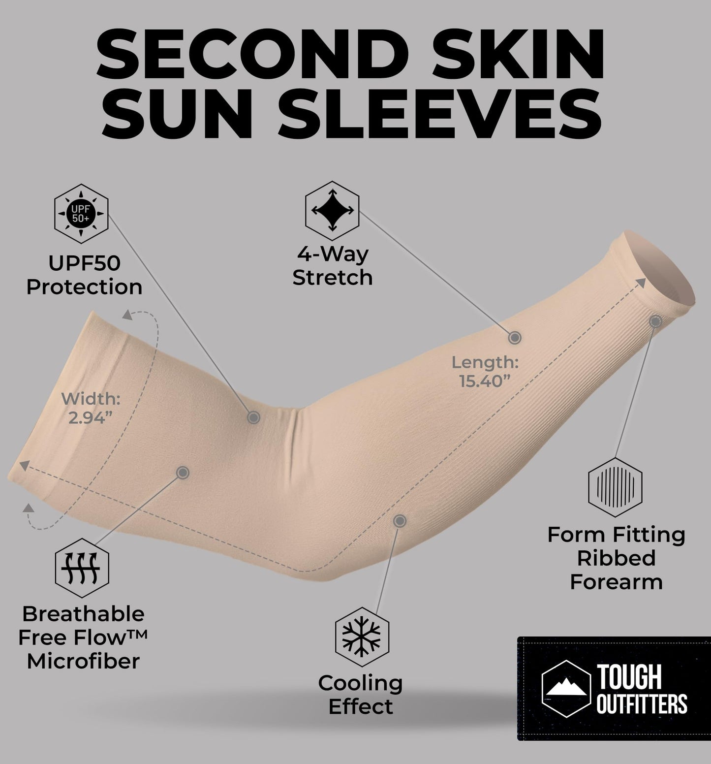 Tough Outdoors UV Arm Sleeves for Men and Women - Sun Protection Sleeves - Compression, Golf, Baseball, Cooling, Tattoo Arm Sleeve - Mangas Para El Sol Para Hombre