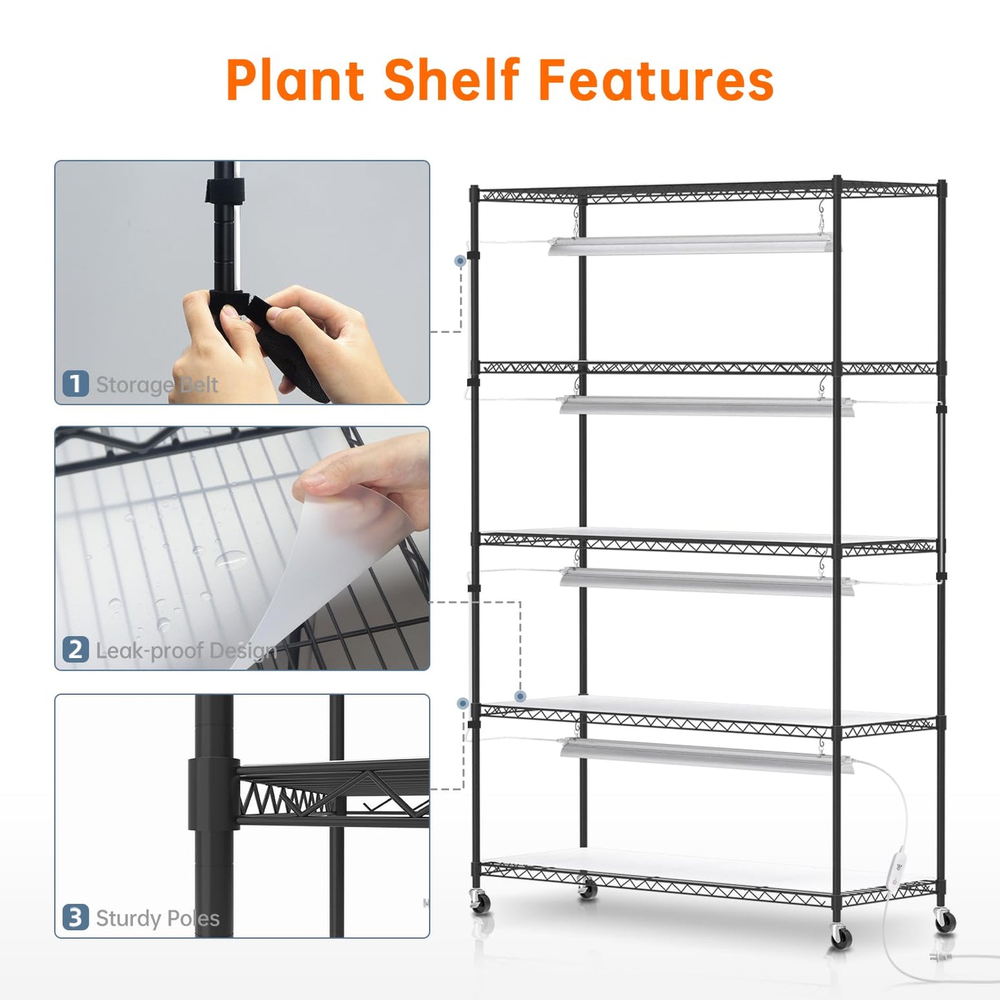 Bstrip Plant Stand with Grow Lights, 5 Tier Large 47.2x17.8x71IN Plant Shelf Indoor with 3FT T5 144w Grow Light, 3 Mode Full Spectrum LED Plant Light with Timer for Indoor Plants, Spring Seed Starting